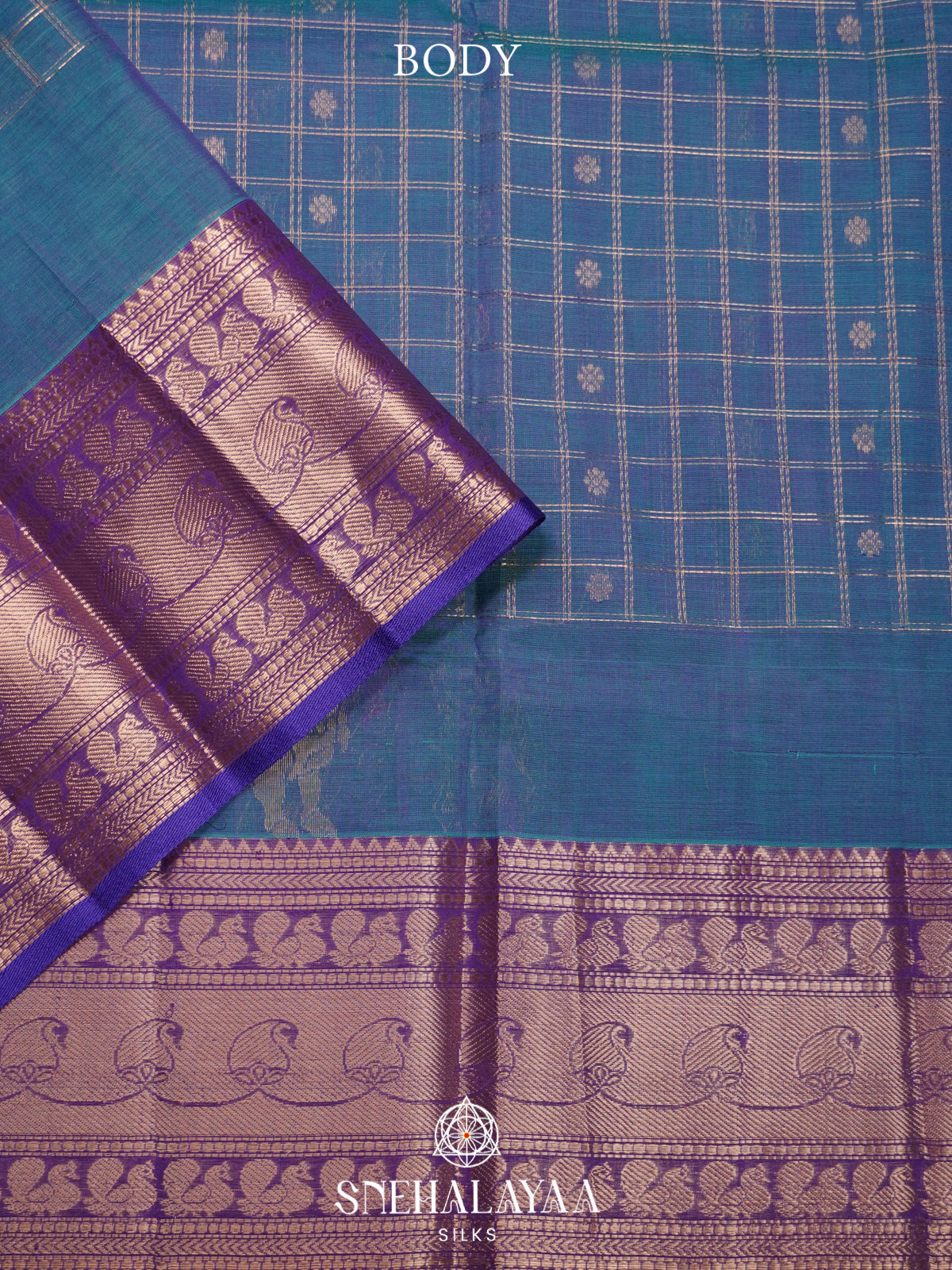 Peacock Blue Mangalagiri Silk Cotton Saree