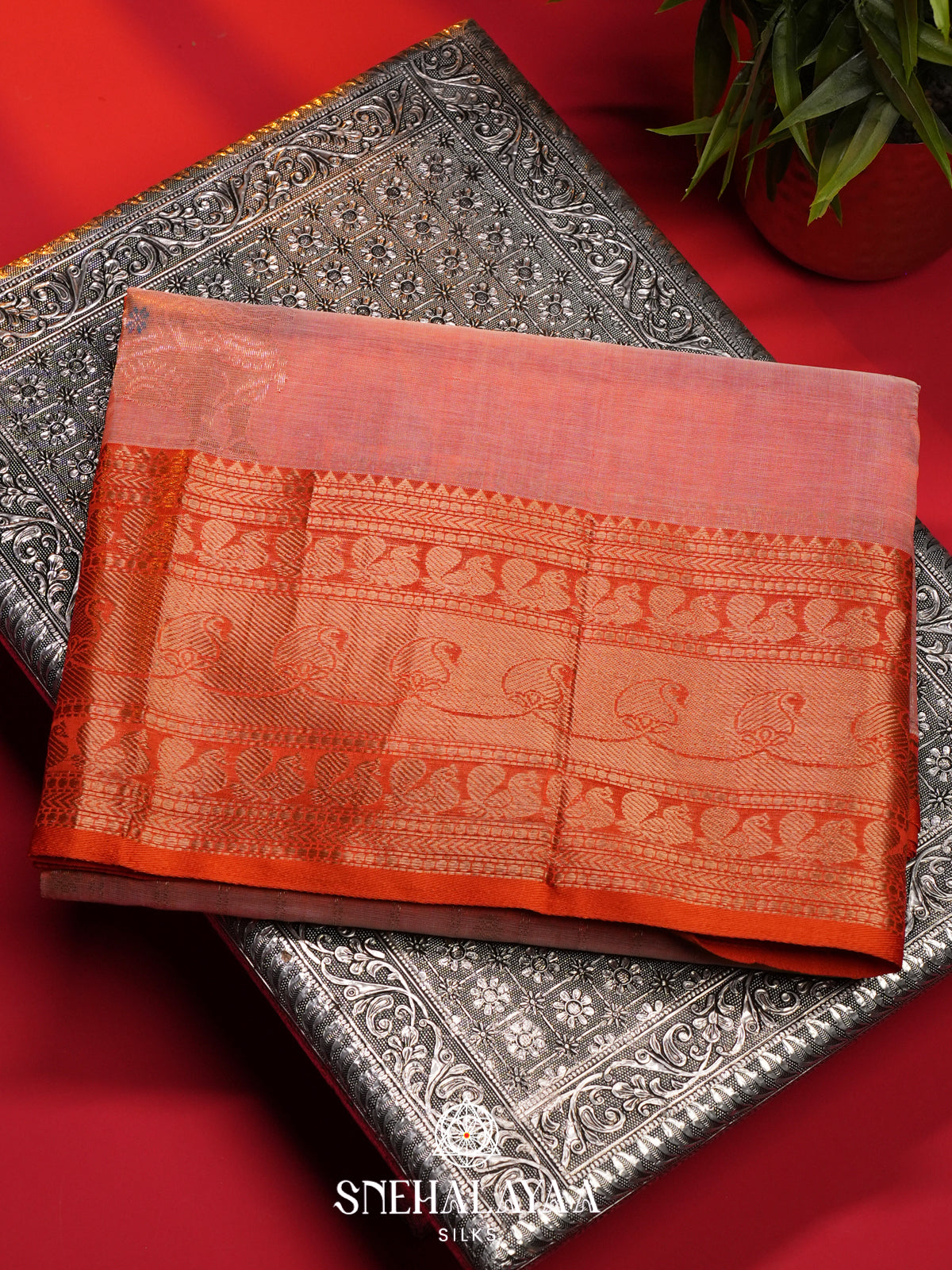 Peach Mangalagiri Silk Cotton Saree