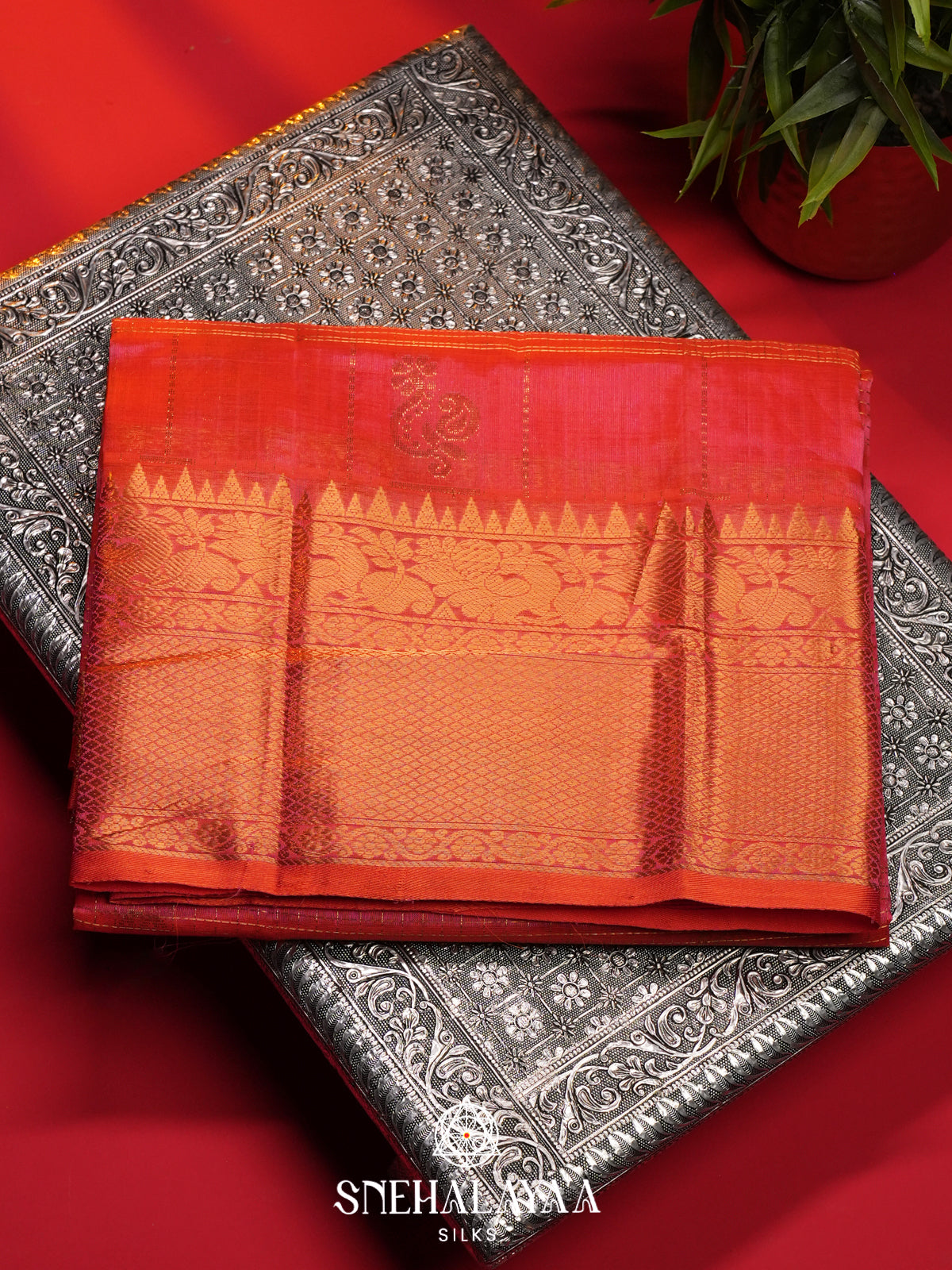 Coral Orange Mangalagiri Silk Cotton Saree