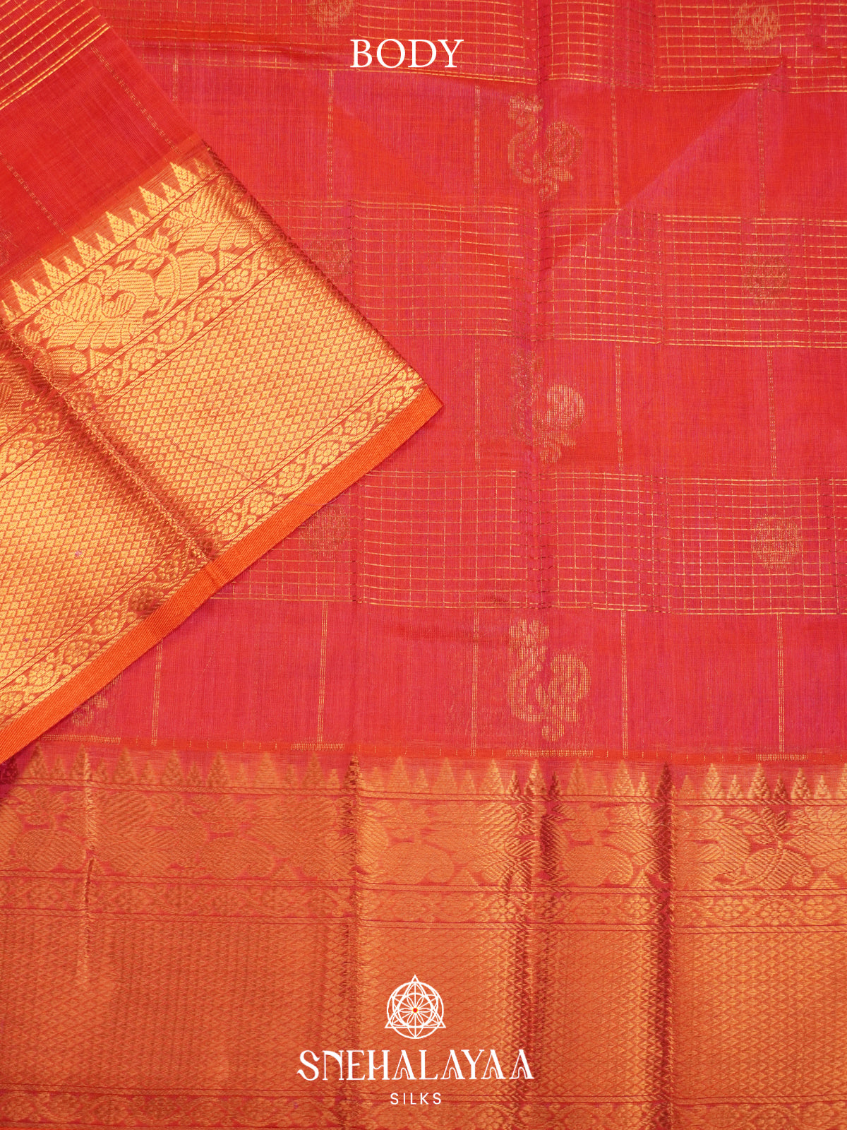 Coral Orange Mangalagiri Silk Cotton Saree