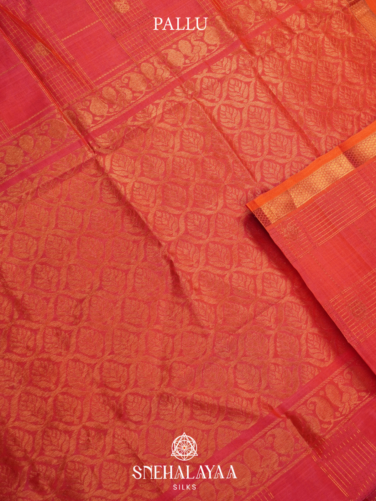 Coral Orange Mangalagiri Silk Cotton Saree