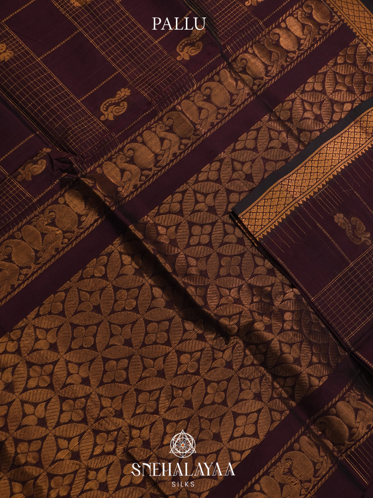 Coffee Brown Mangalagiri Silk Cotton Saree
