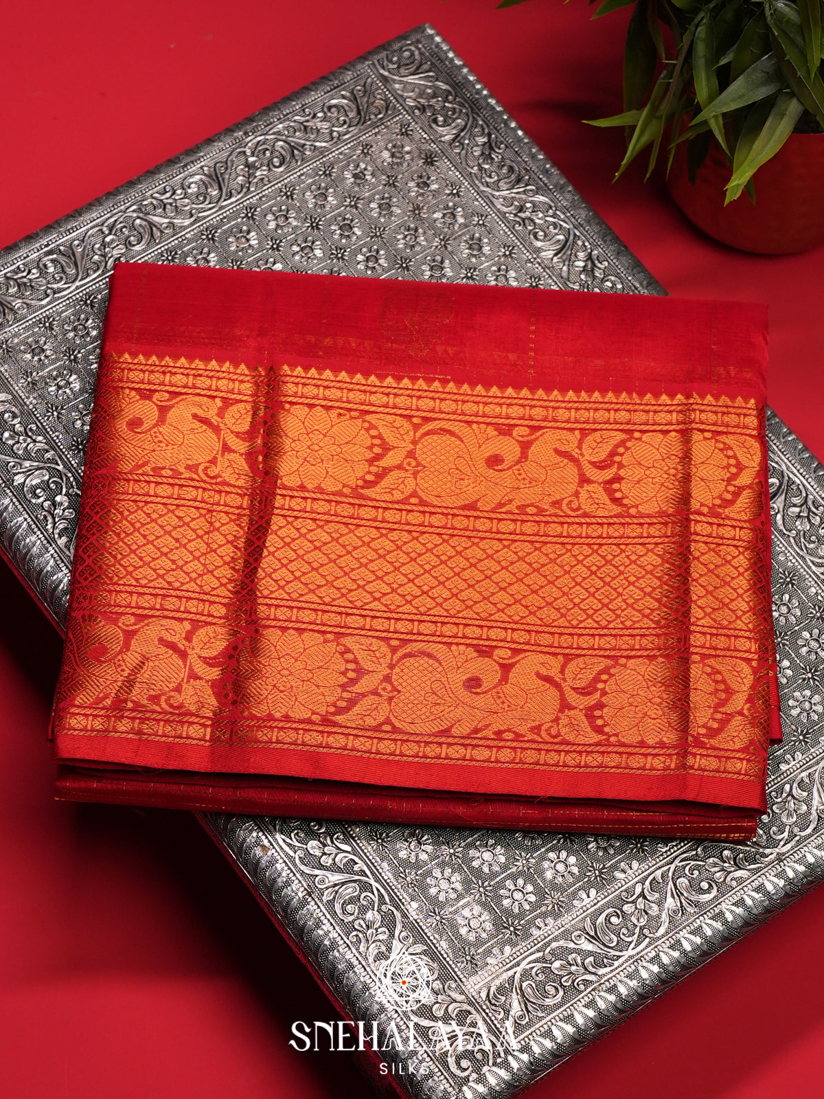 Rust Orange Mangalagiri Silk Cotton Saree