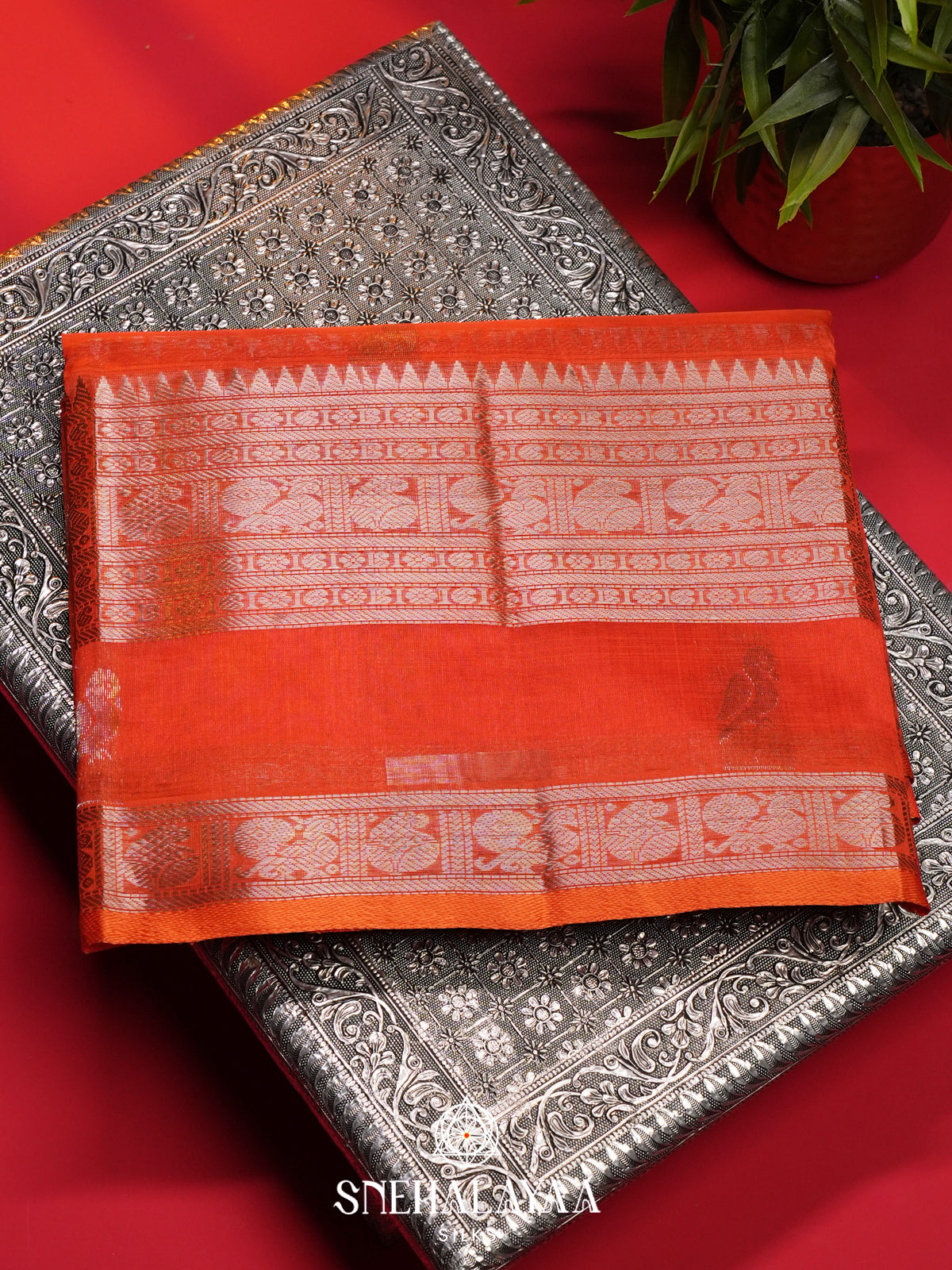 Orange Mangalagiri Silk Cotton Saree