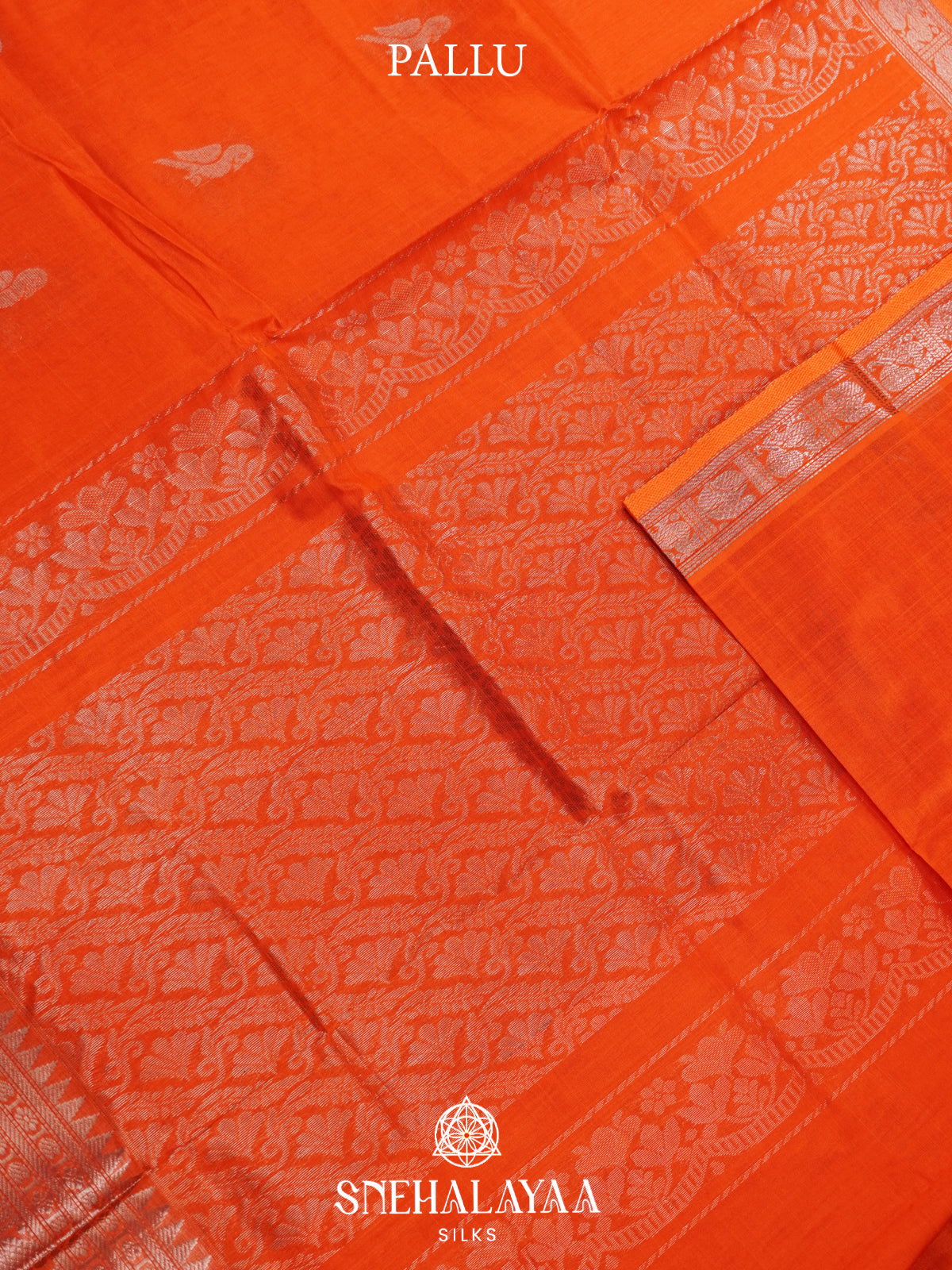 Orange Mangalagiri Silk Cotton Saree
