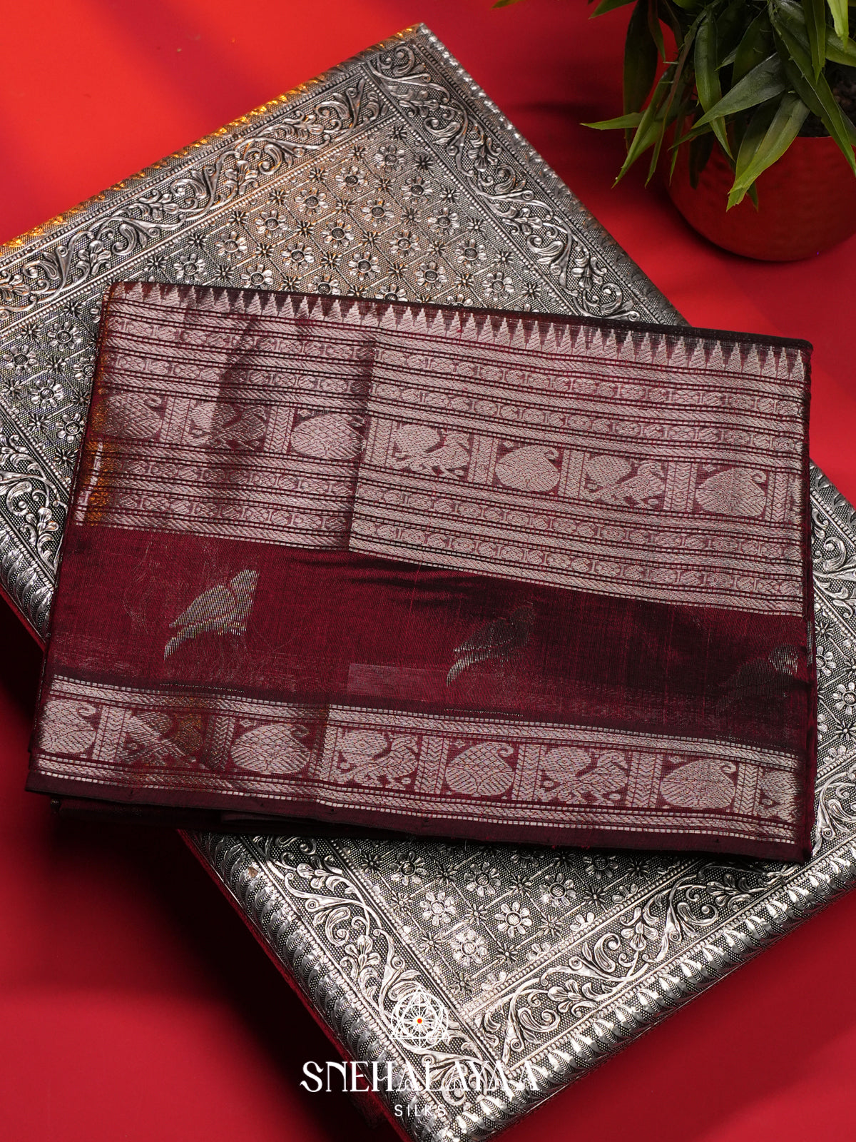 Maroon Mangalagiri Silk Cotton Saree