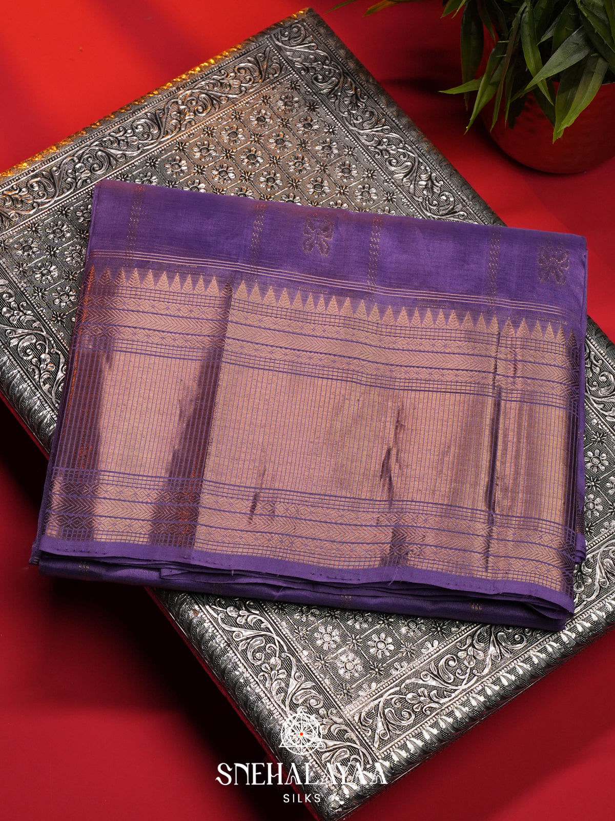 Lilac Mangalagiri Silk Cotton Saree