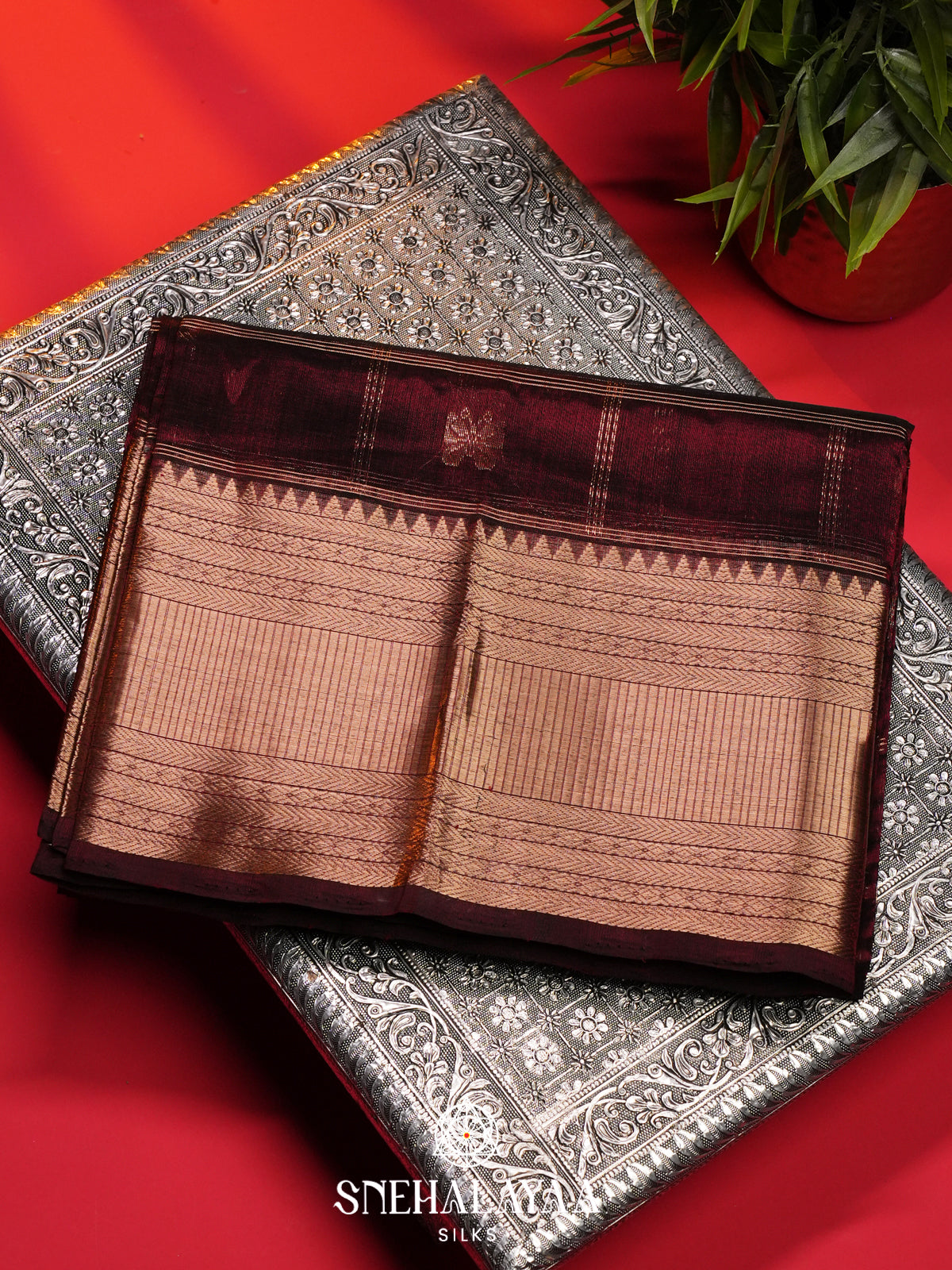 Maroon Mangalagiri Silk Cotton Saree