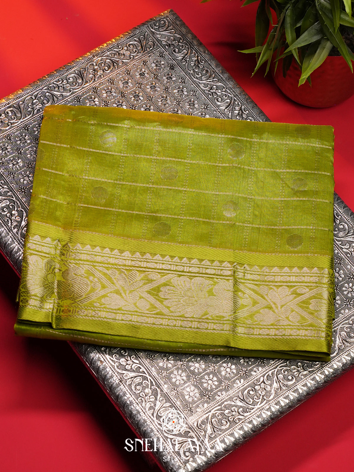 Lime Green Mangalagiri Silk Cotton Saree