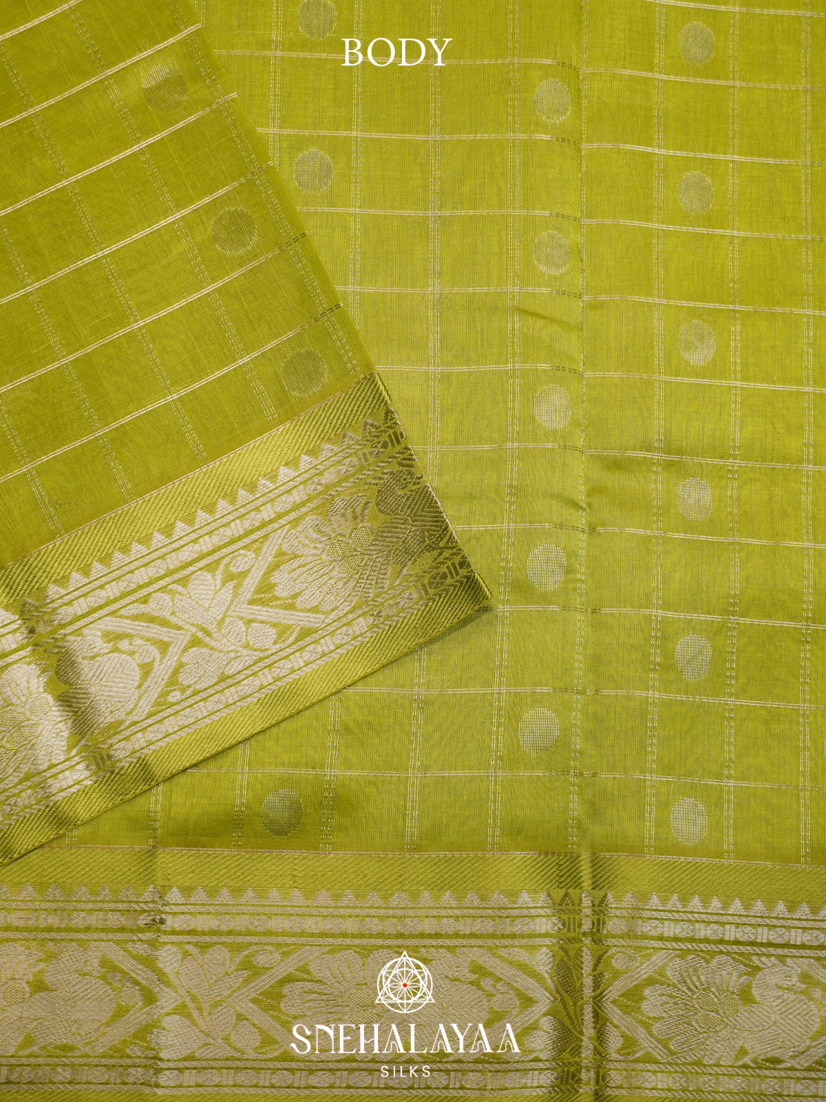 Lime Green Mangalagiri Silk Cotton Saree