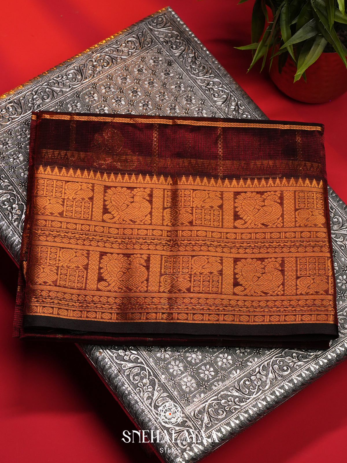 Maroon Mangalagiri Silk Cotton Saree