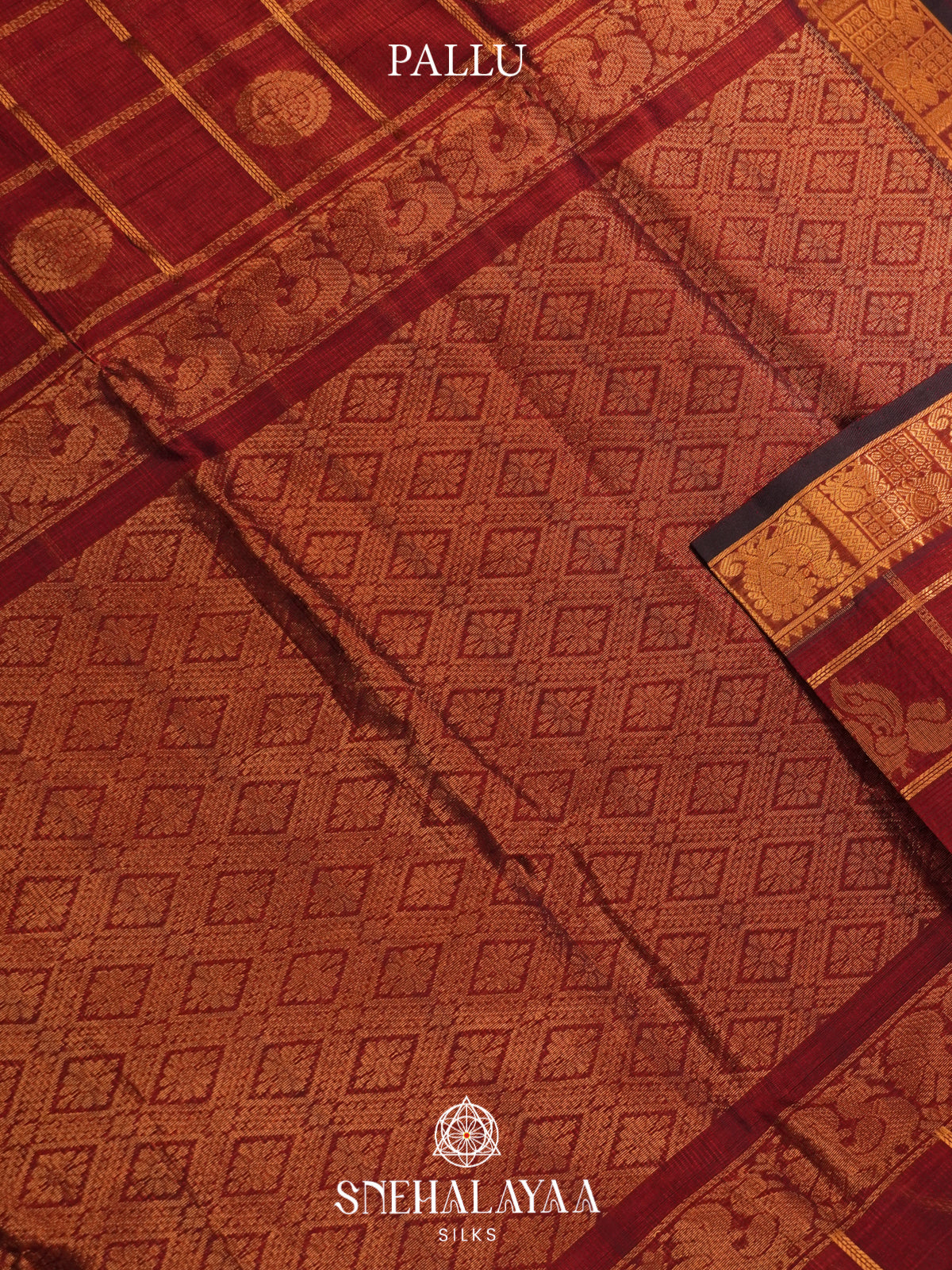 Maroon Mangalagiri Silk Cotton Saree