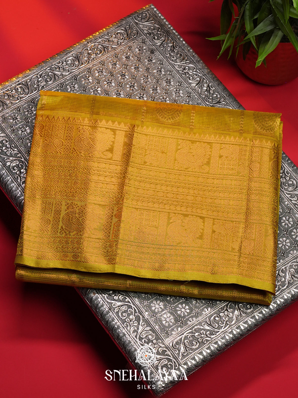 Lime Green Mangalagiri Silk Cotton Saree