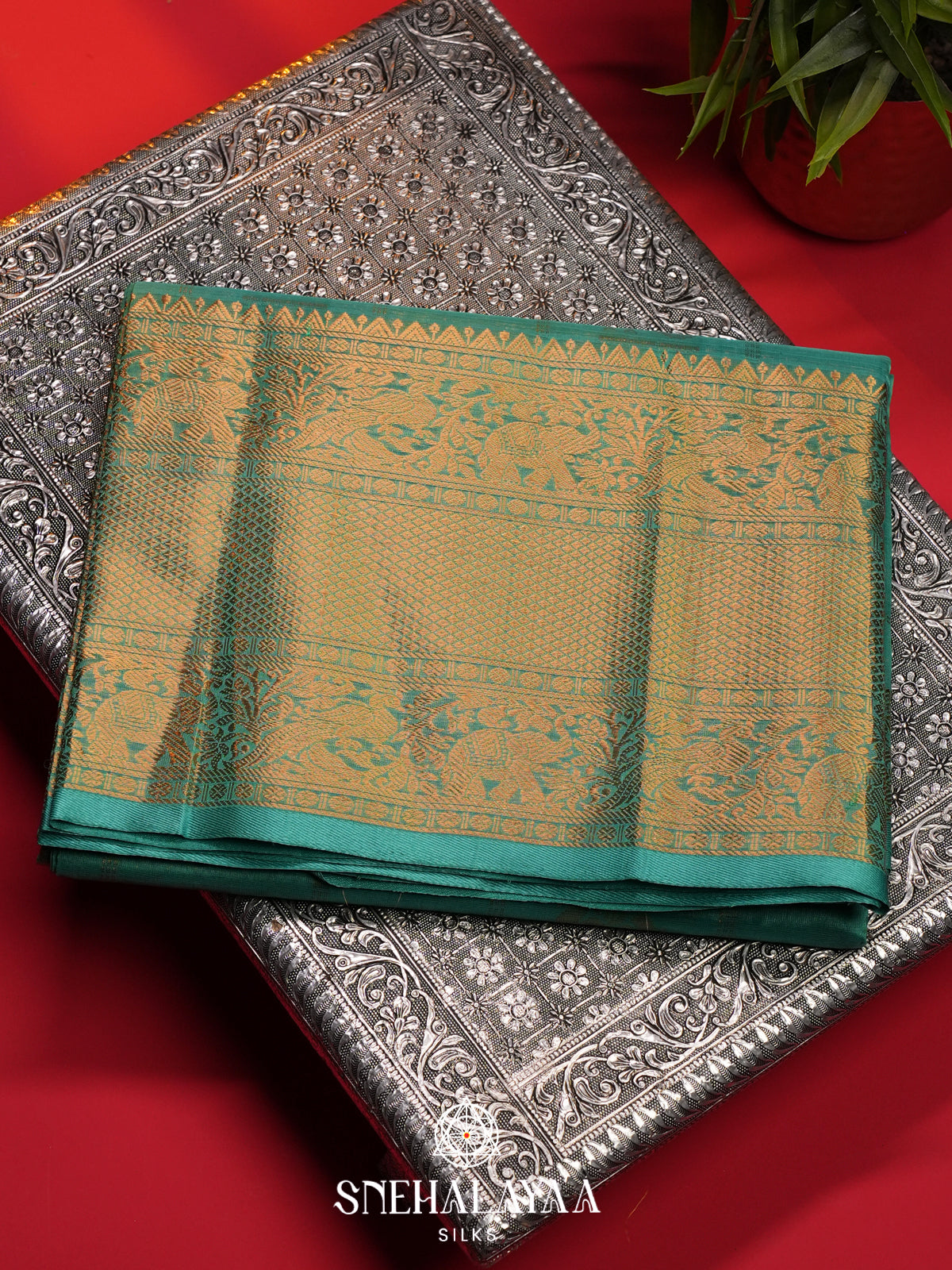 Teal Green Mangalagiri Silk Cotton Saree