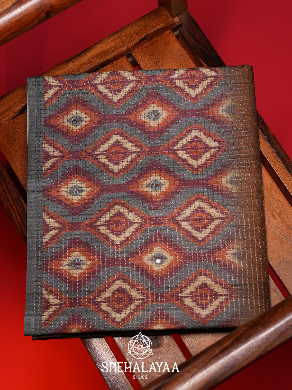 Khaki Brown Tussar Saree