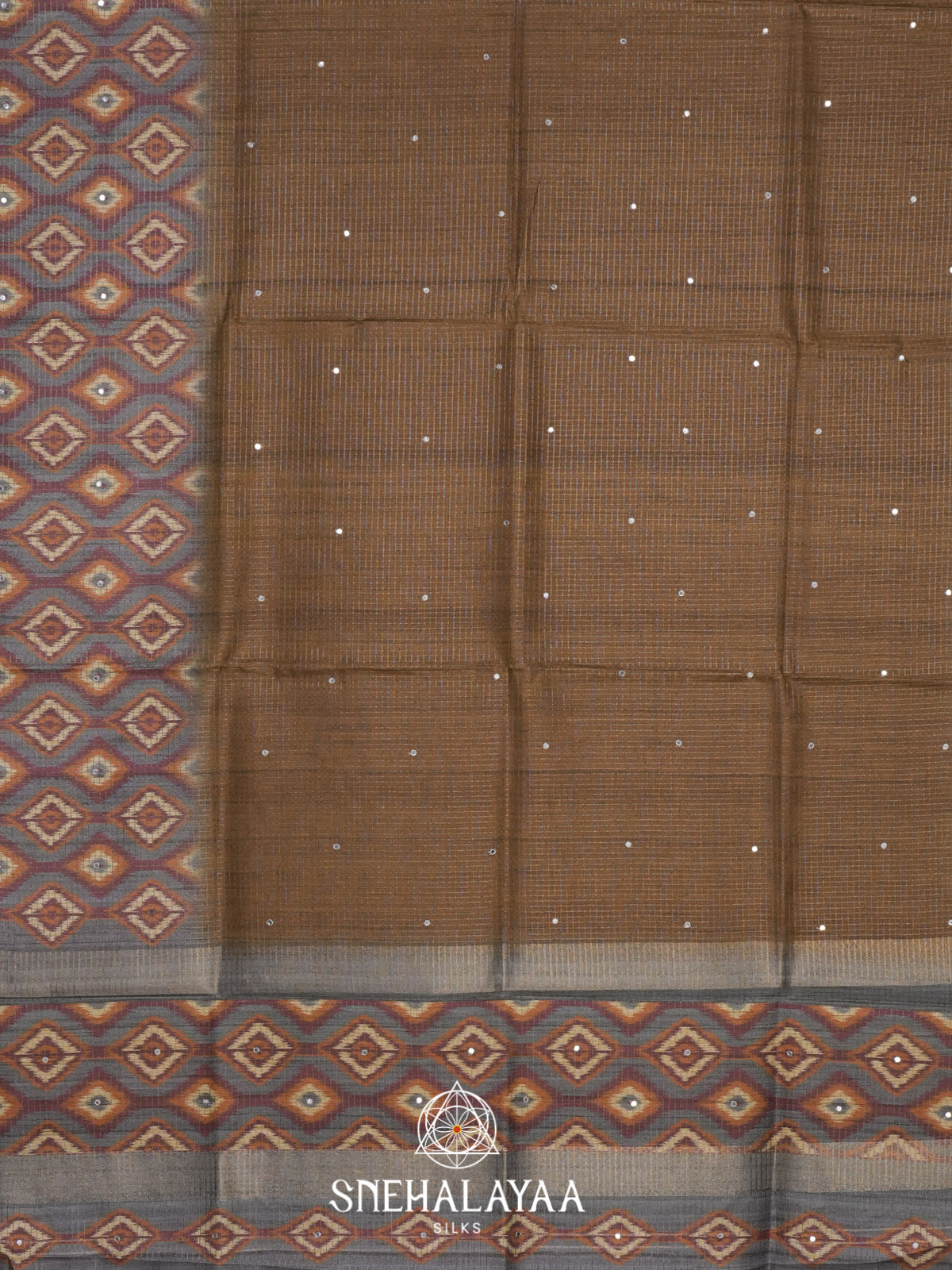 Khaki Brown Tussar Saree