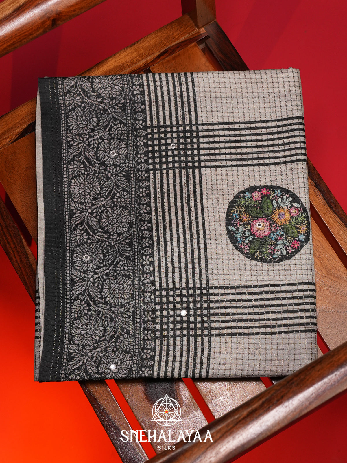 Beige With Black Tussar Saree