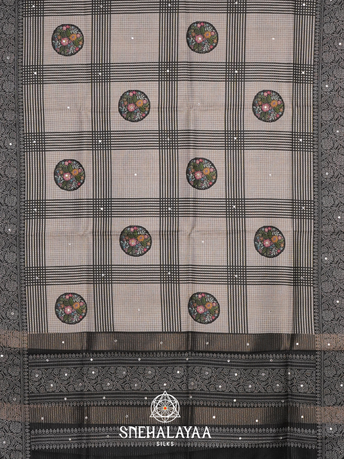 Beige With Black Tussar Saree