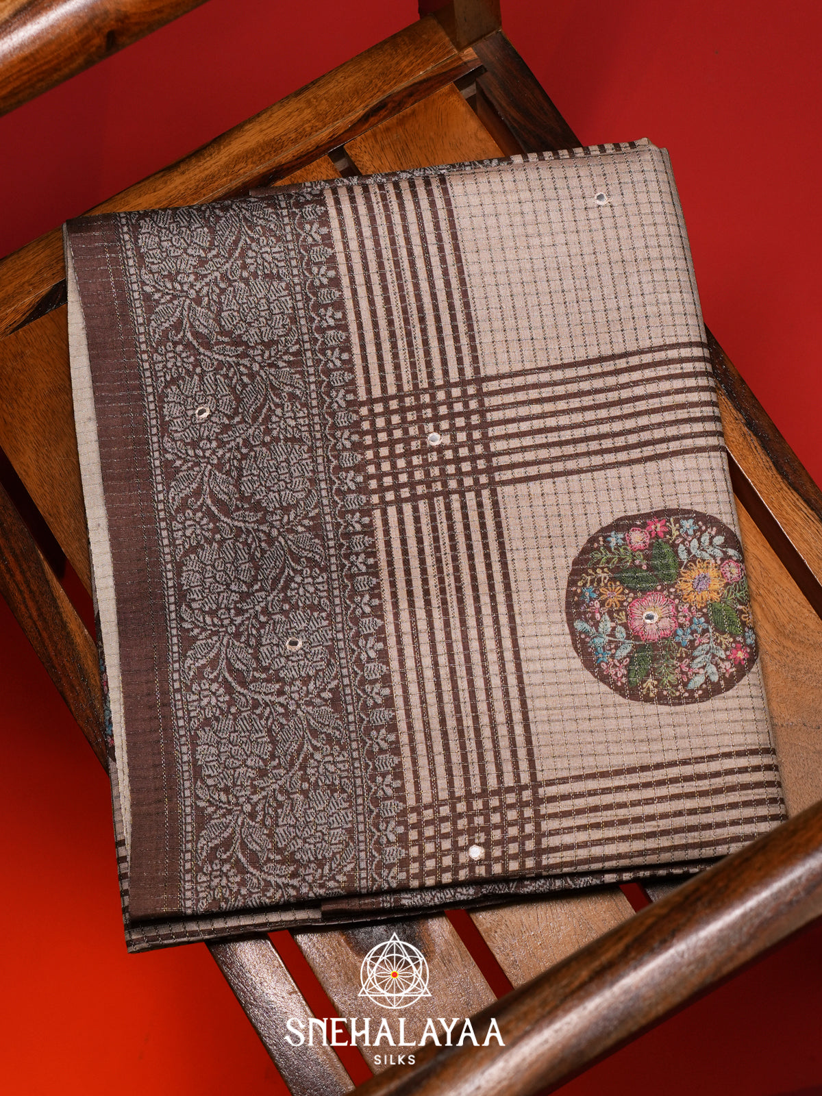 Beige With Brown Tussar Saree
