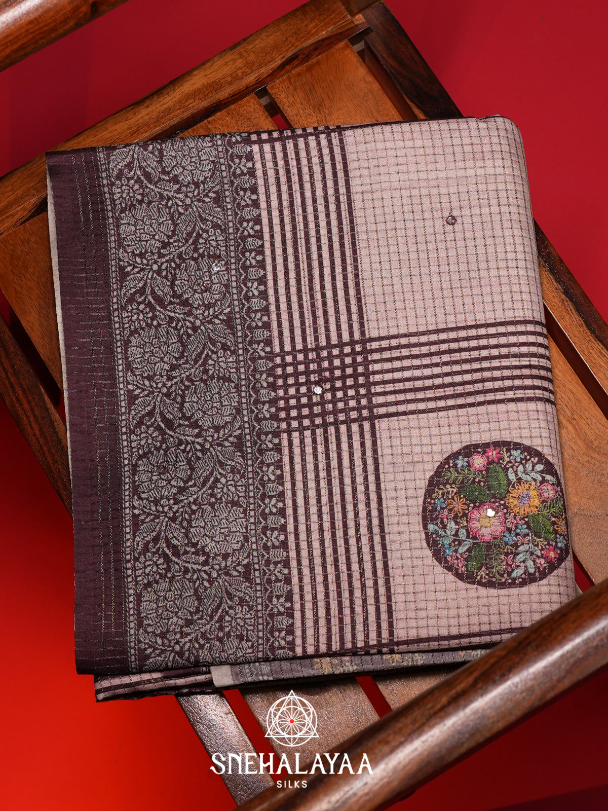 Beige With Wine Tussar Saree
