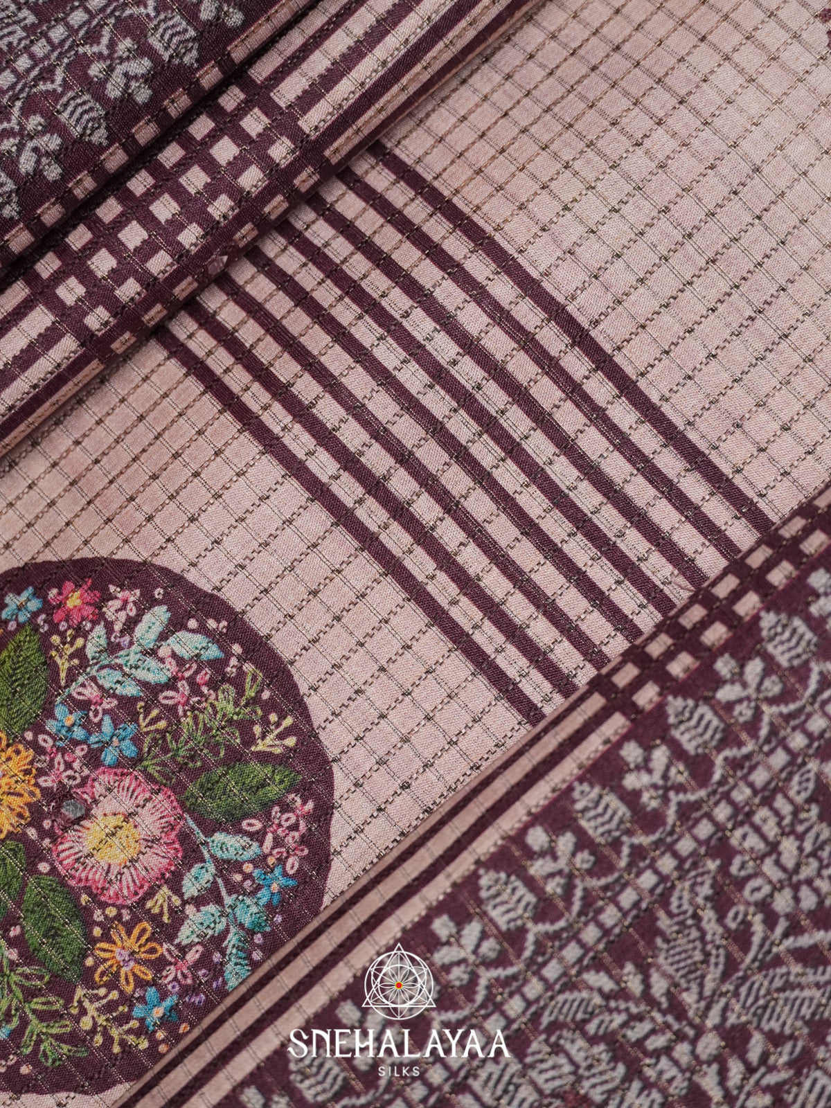 Beige With Wine Tussar Saree