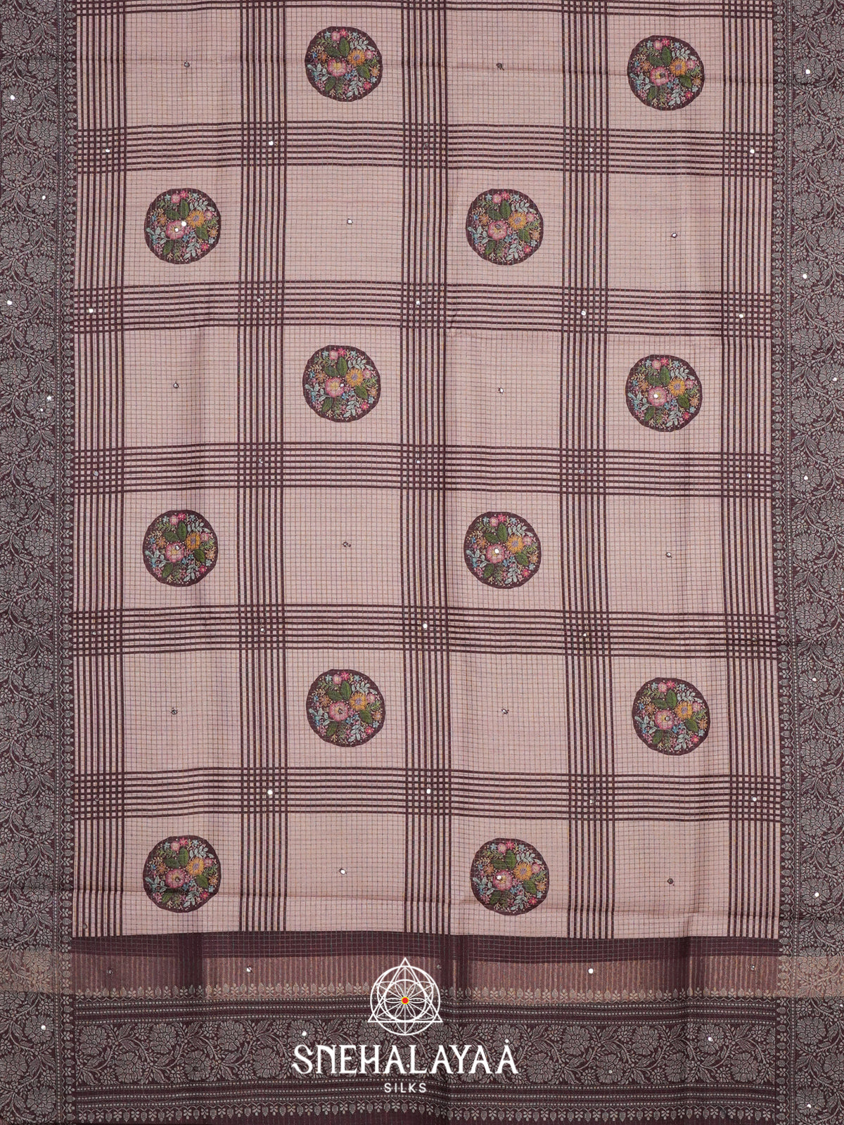 Beige With Wine Tussar Saree