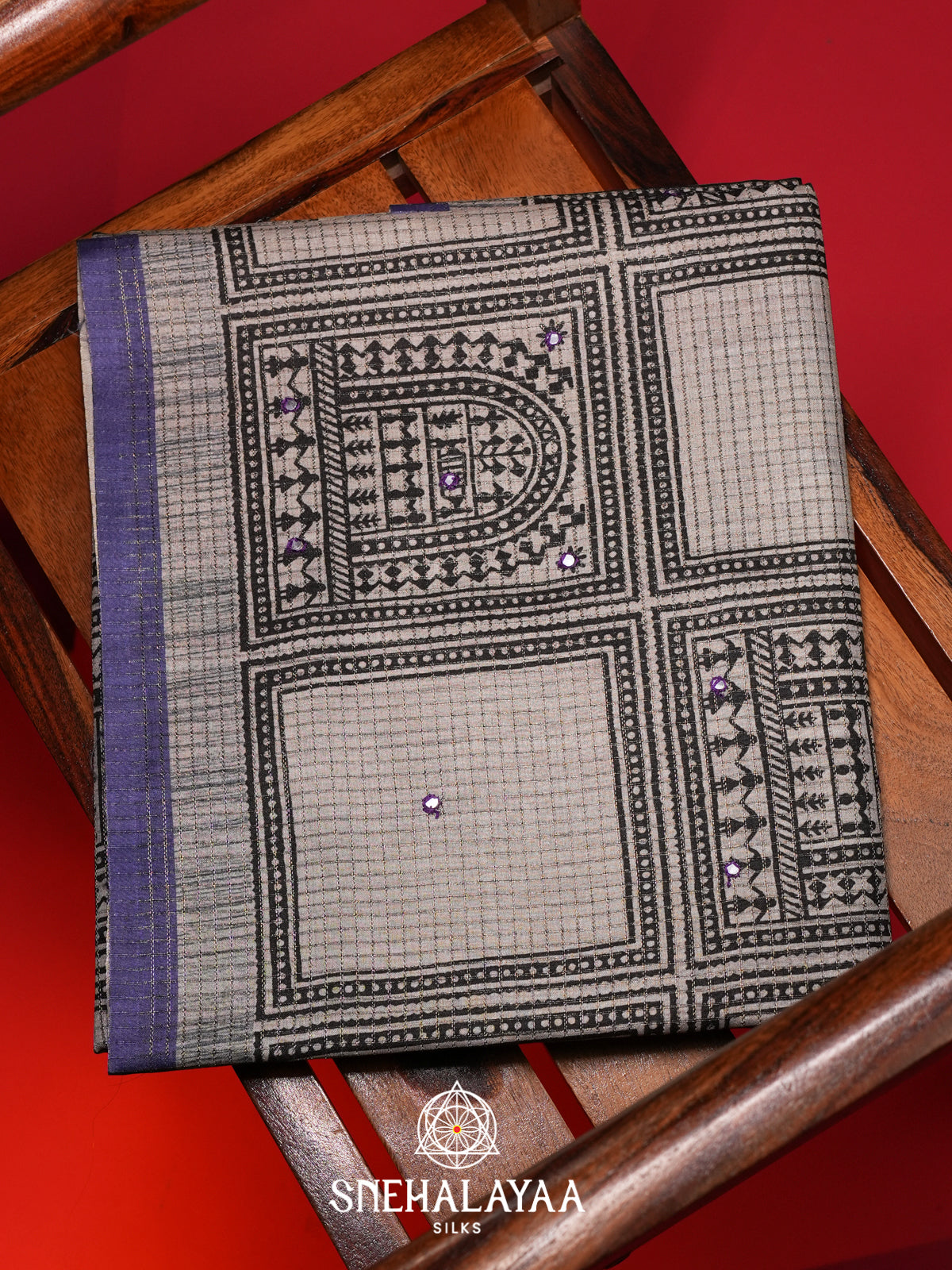 Beige With Purple Tussar Saree