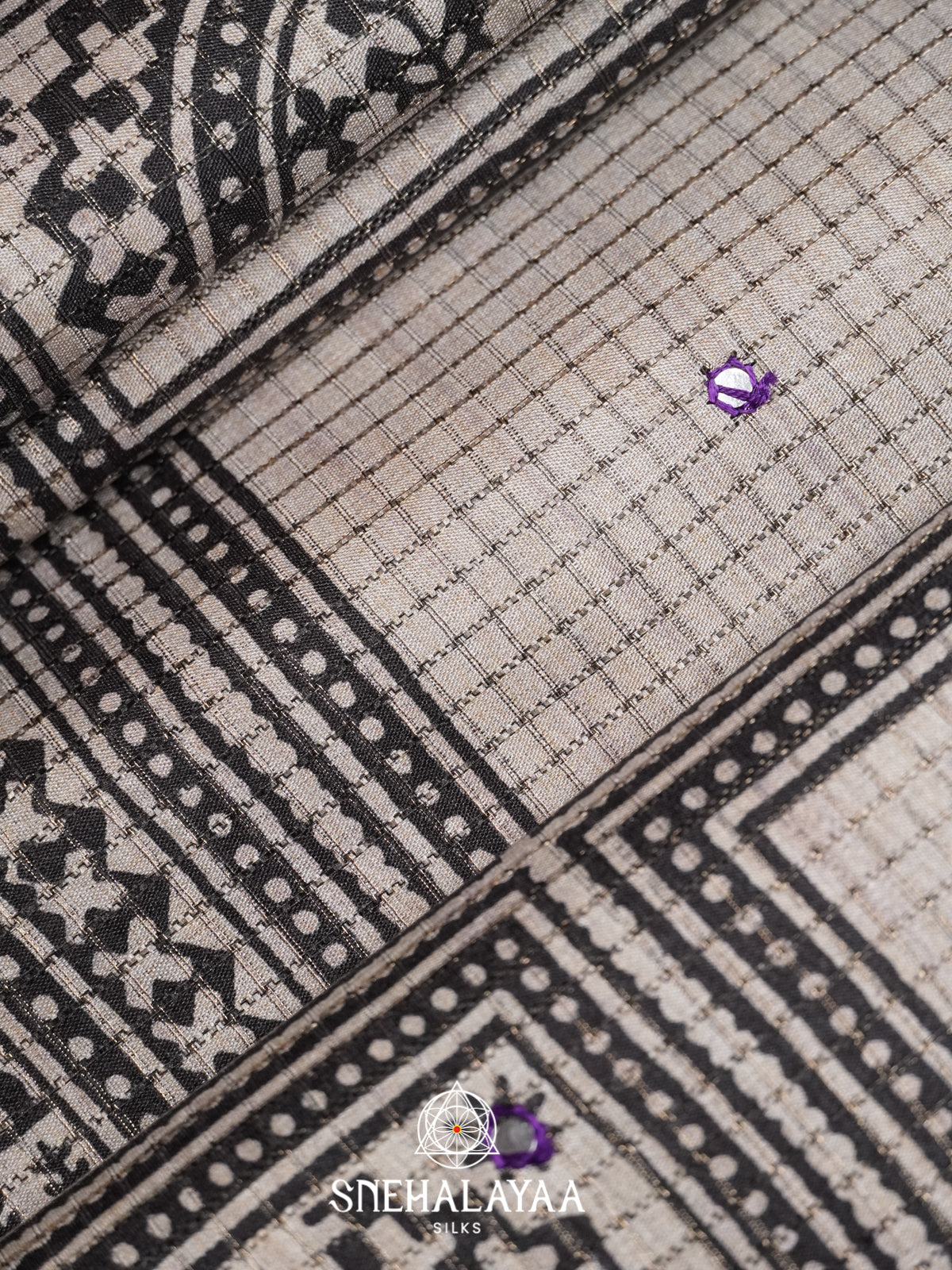 Beige With Purple Tussar Saree