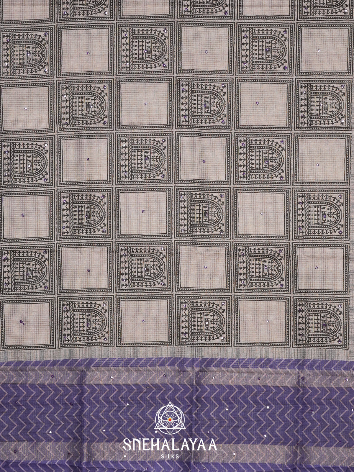 Beige With Purple Tussar Saree