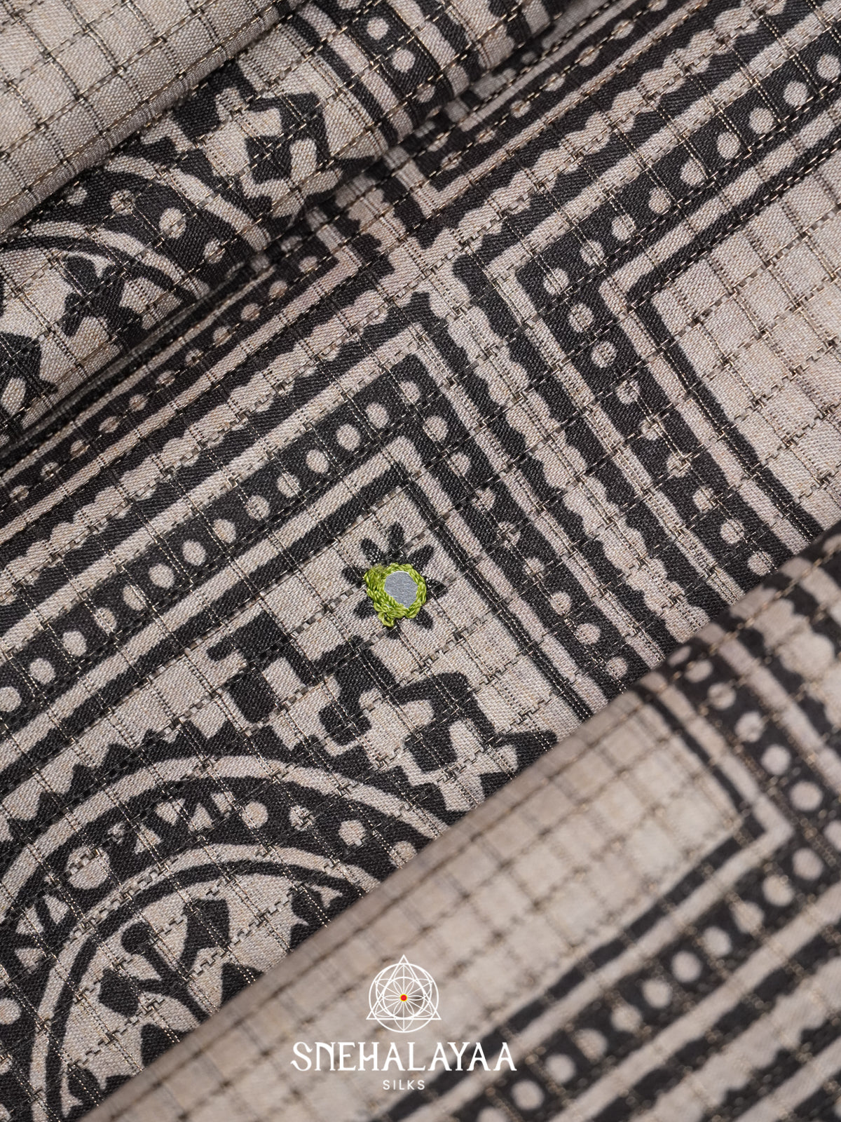 Beige with Green Tussar Saree