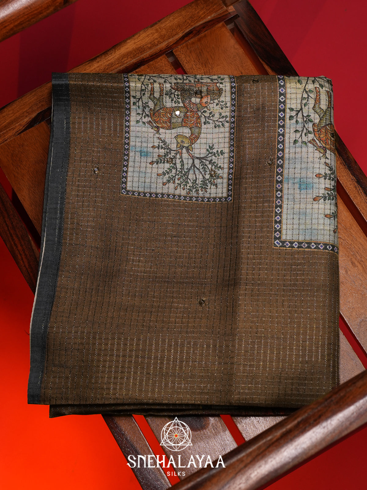 Khaki Brown Tussar Saree