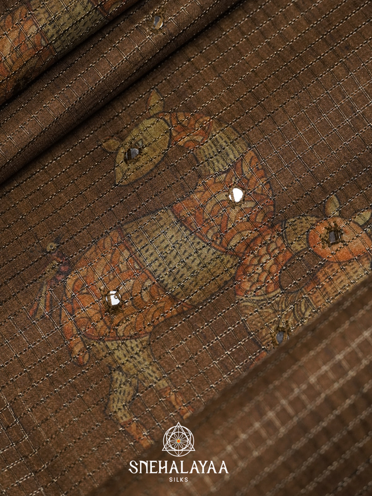Khaki Brown Tussar Saree