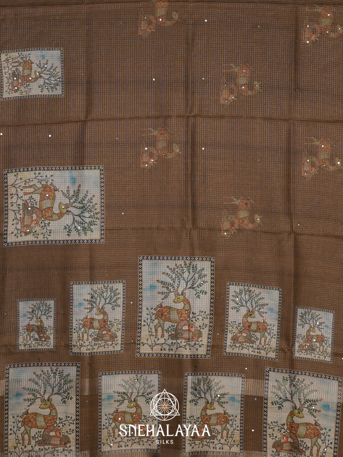 Khaki Brown Tussar Saree