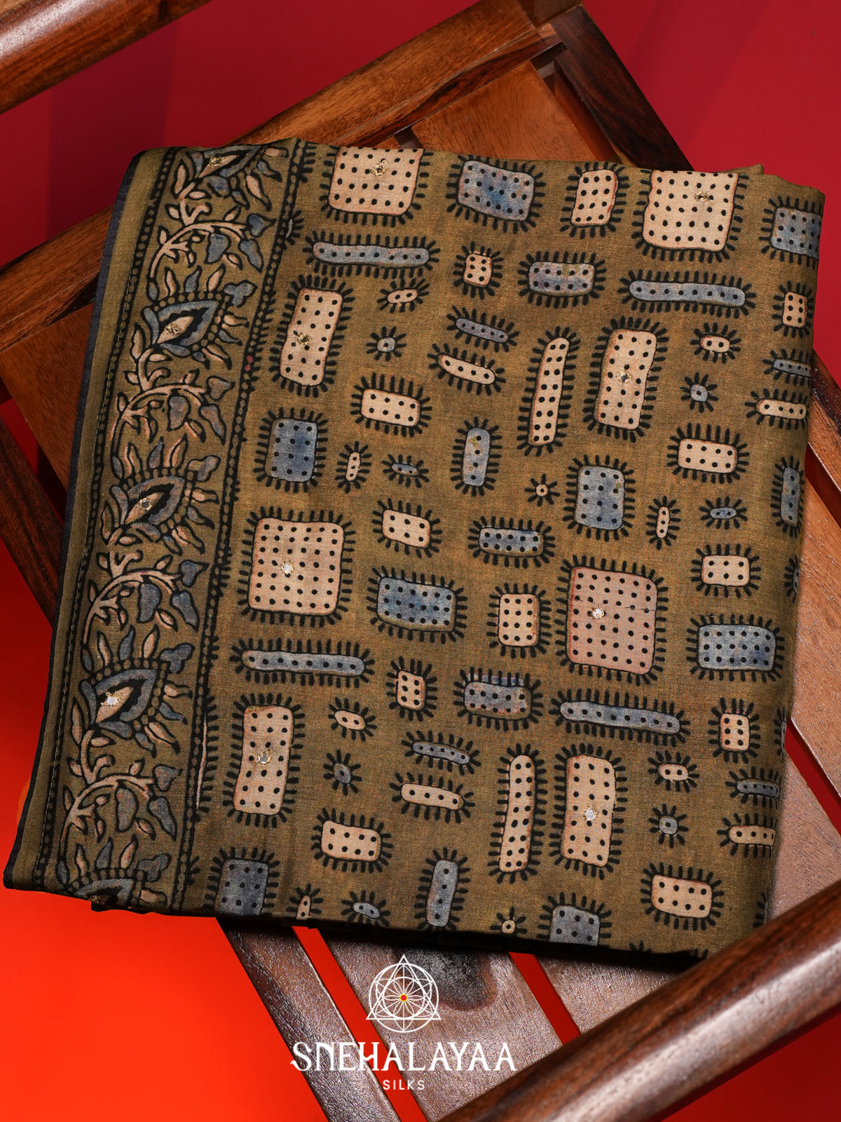 Olive Green Tussar Saree