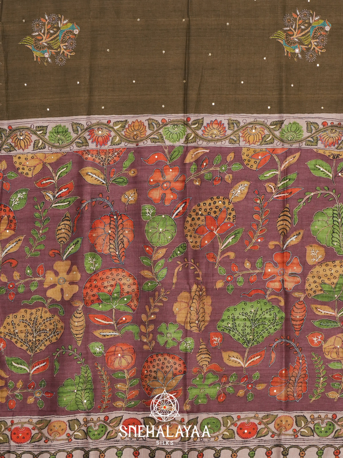 Olive Green Tussar Saree