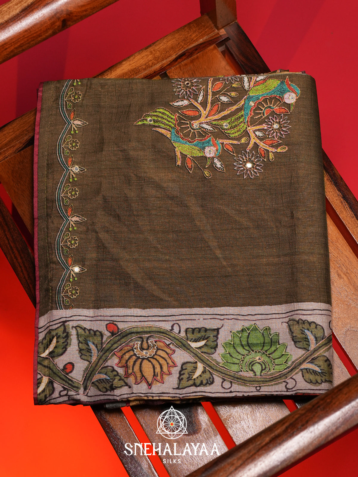 Olive Green Tussar Saree