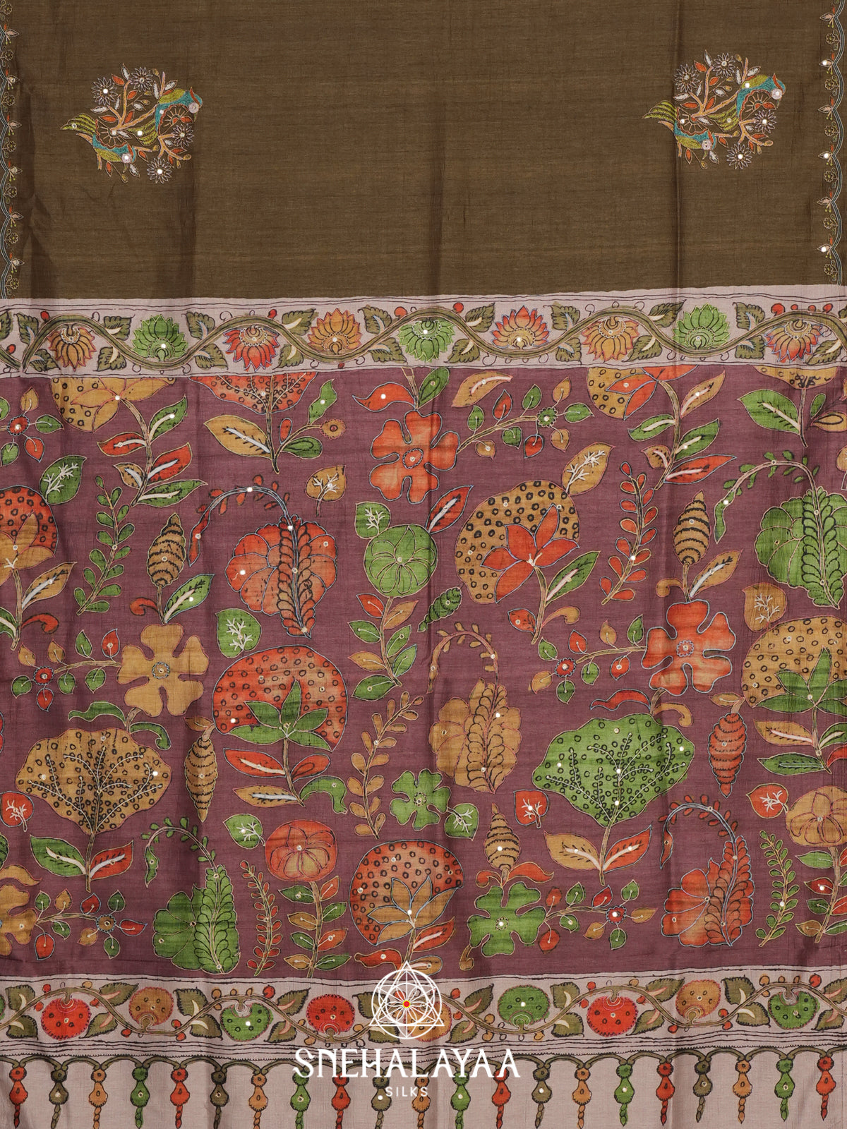 Olive Green Tussar Saree