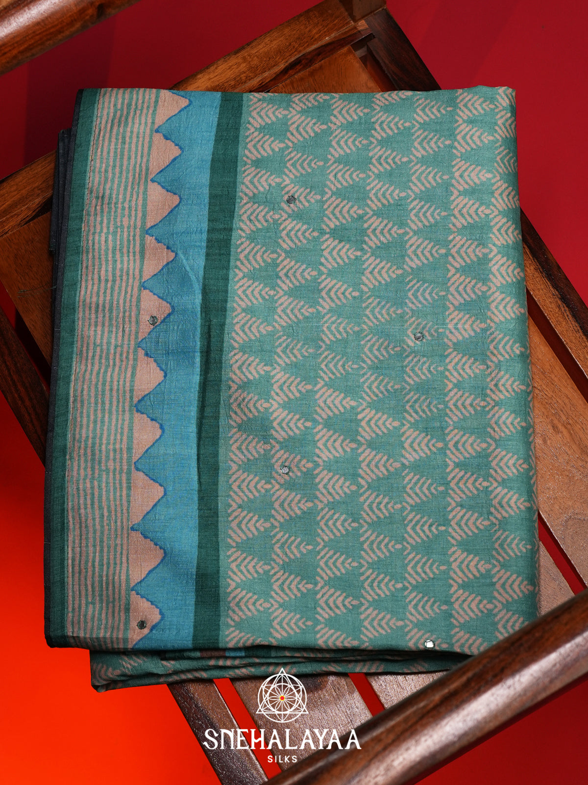 Teal Green Tussar Saree