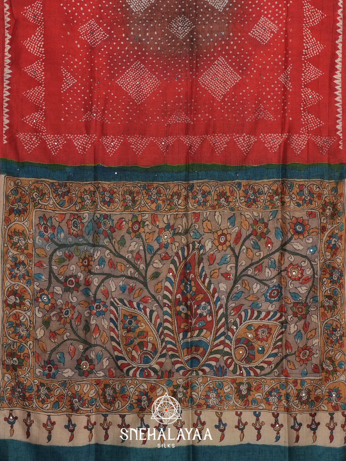 Coral Orange Tussar Saree