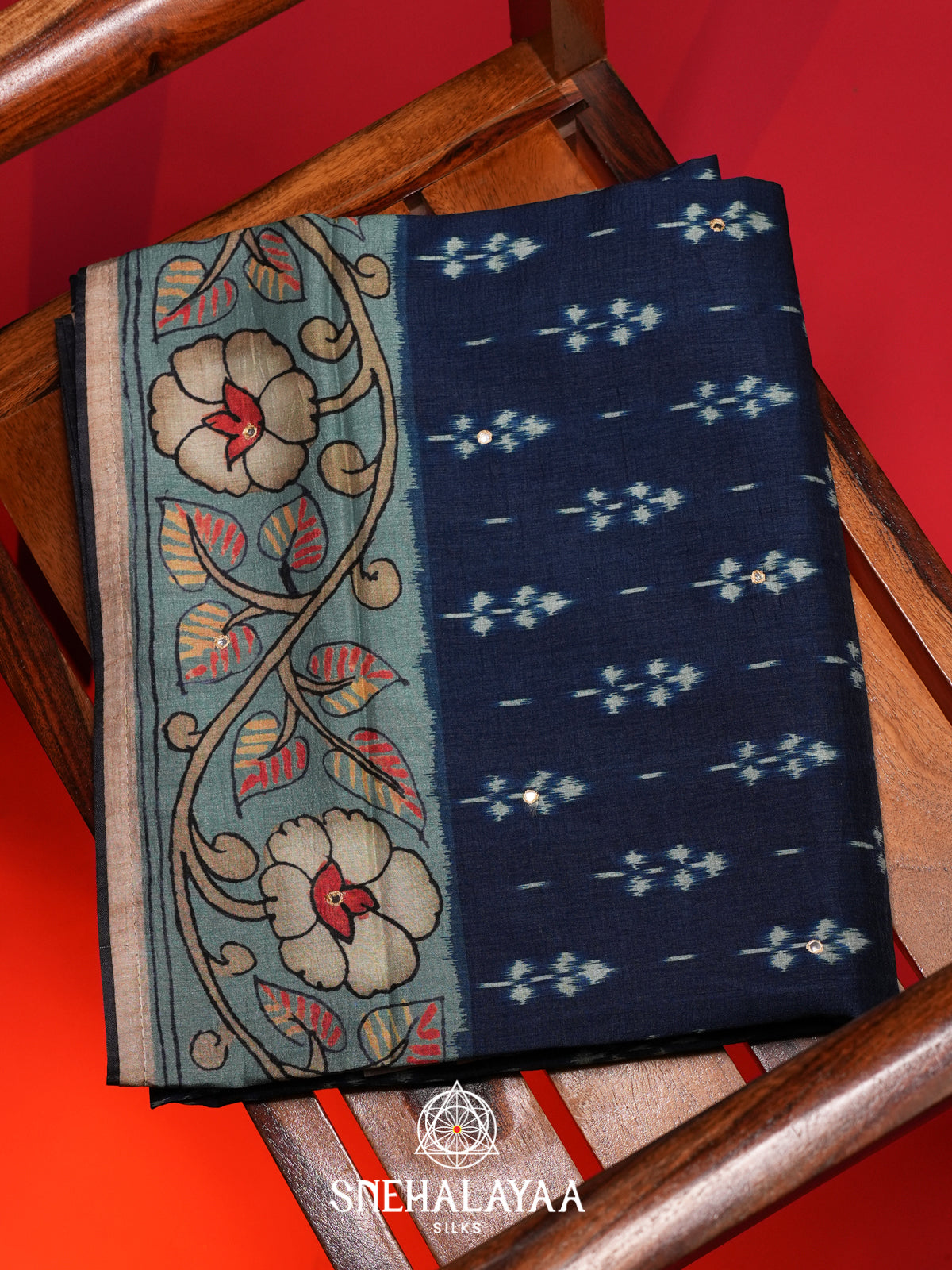Navy Blue Tussar Saree