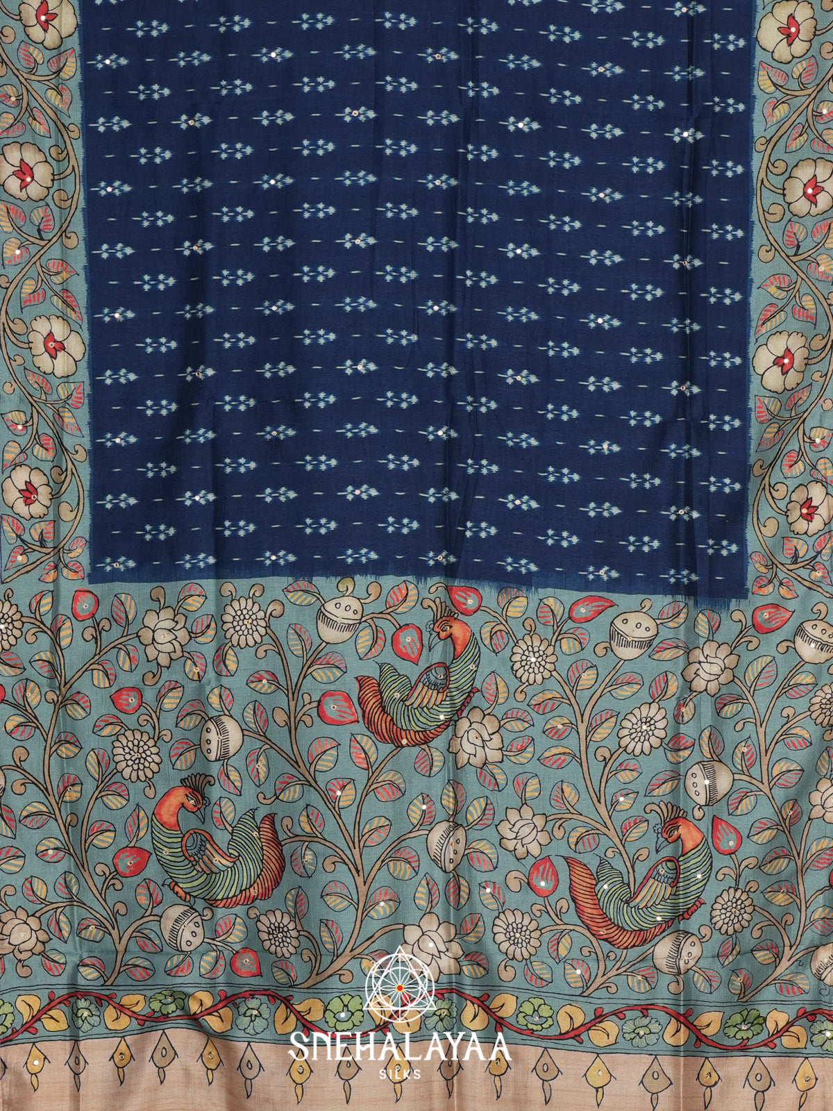 Navy Blue Tussar Saree
