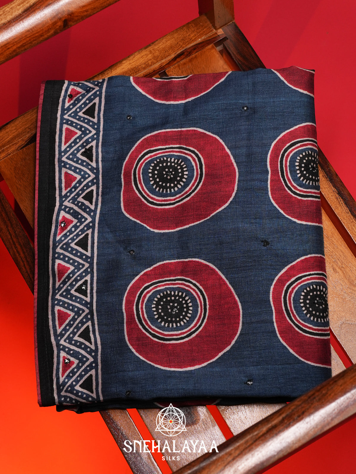 Ink Blue Tussar Saree