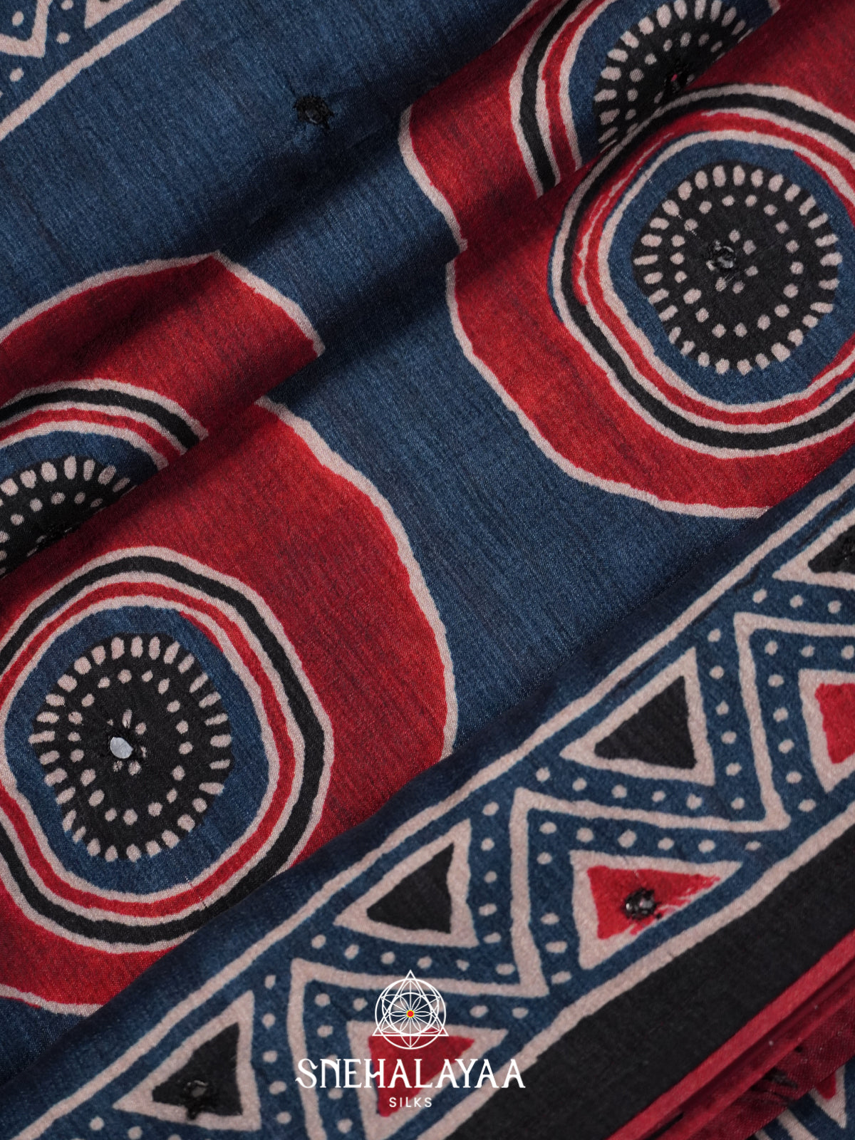 Ink Blue Tussar Saree