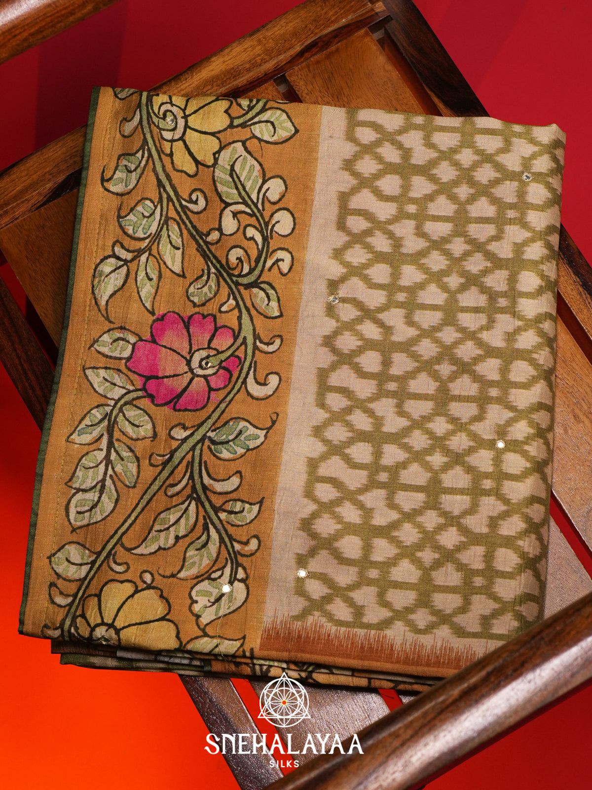 Olive Green Tussar Saree