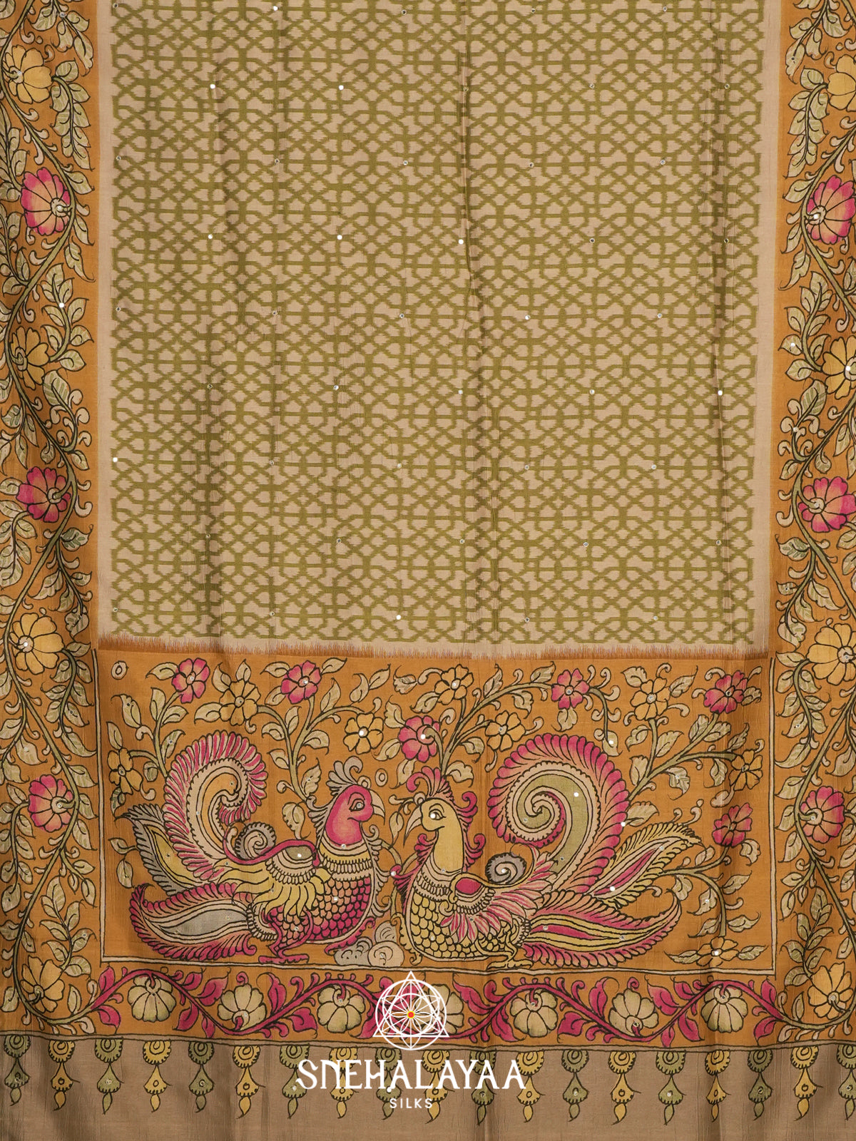 Olive Green Tussar Saree