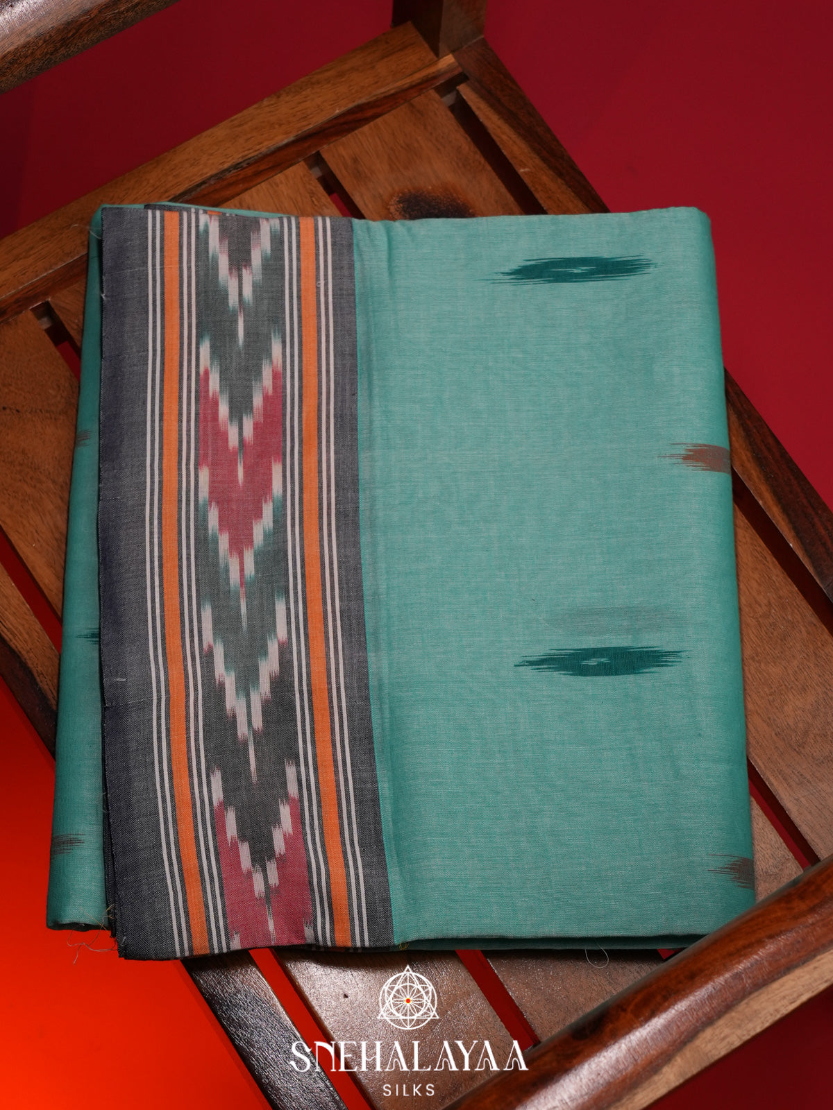 Teal Green Ikkat Cotton Saree