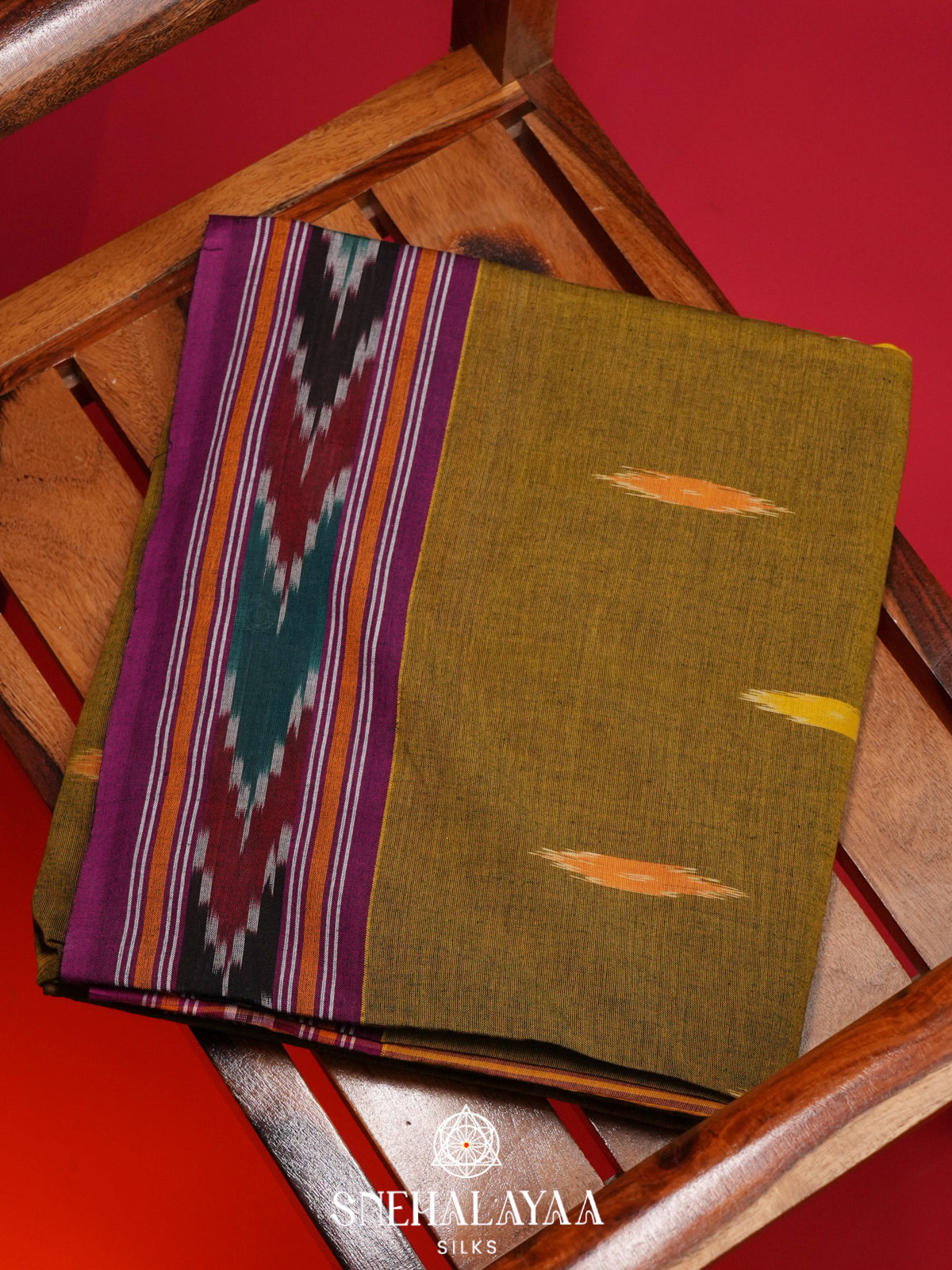 Olive Green Ikkat Cotton Saree