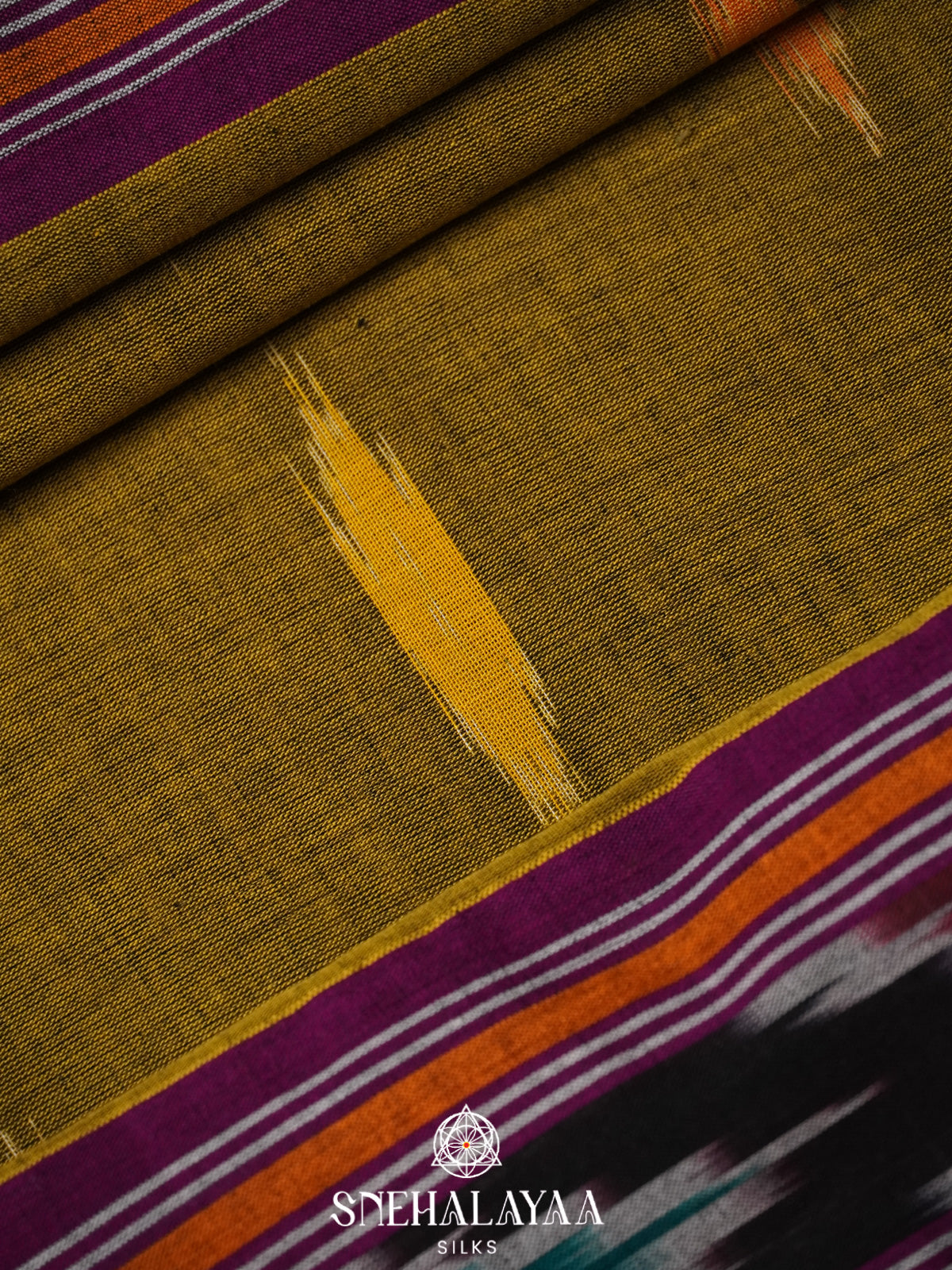 Olive Green Ikkat Cotton Saree