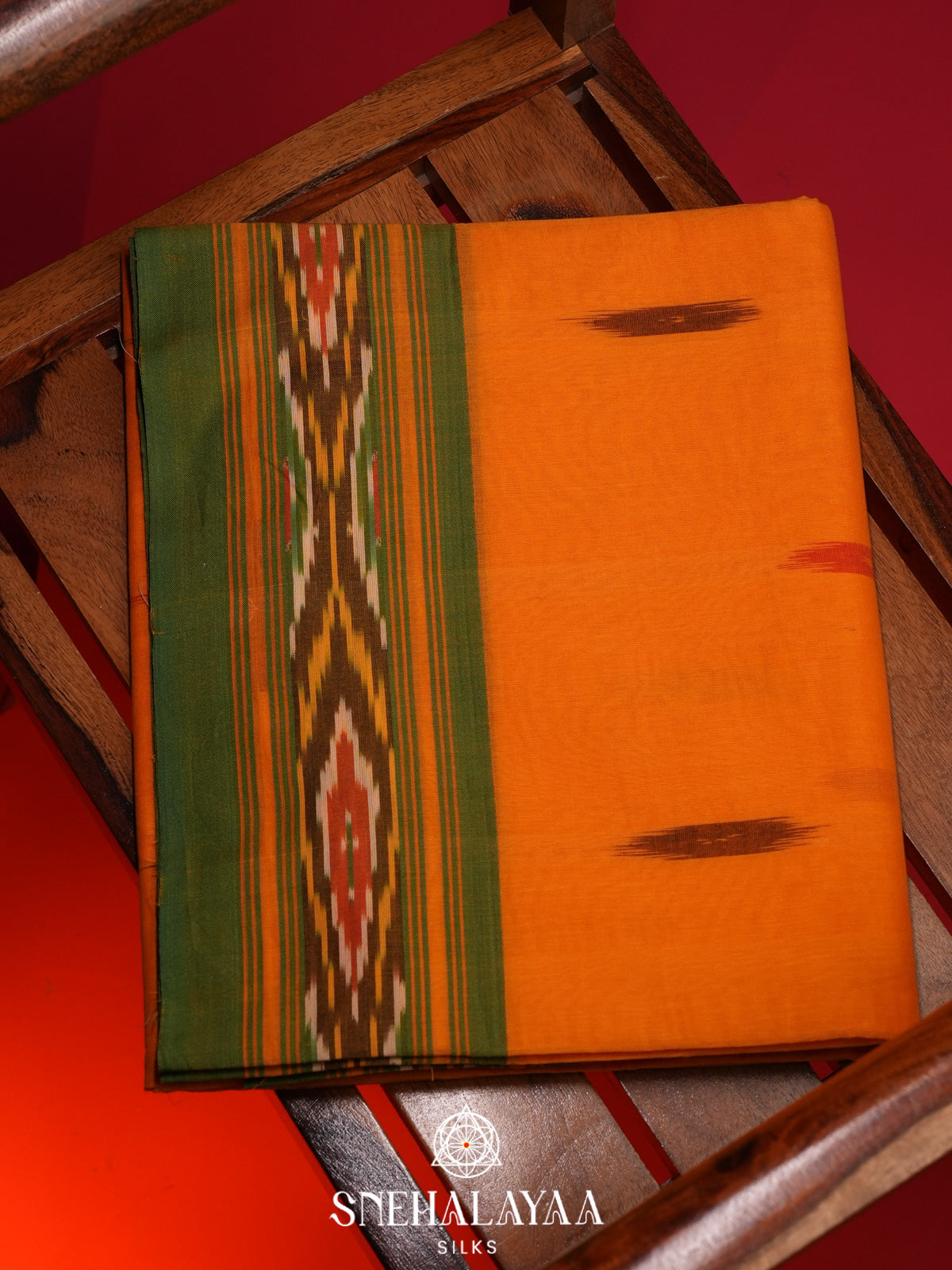 Orange Ikkat Cotton Saree
