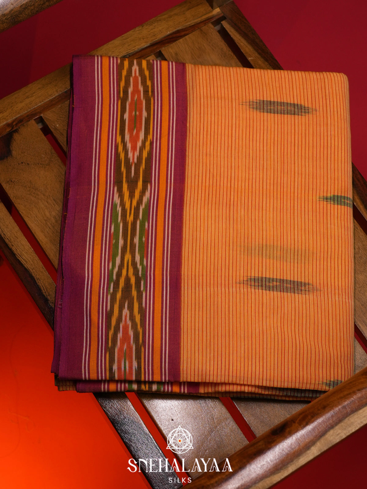 Orange Ikkat Cotton Saree